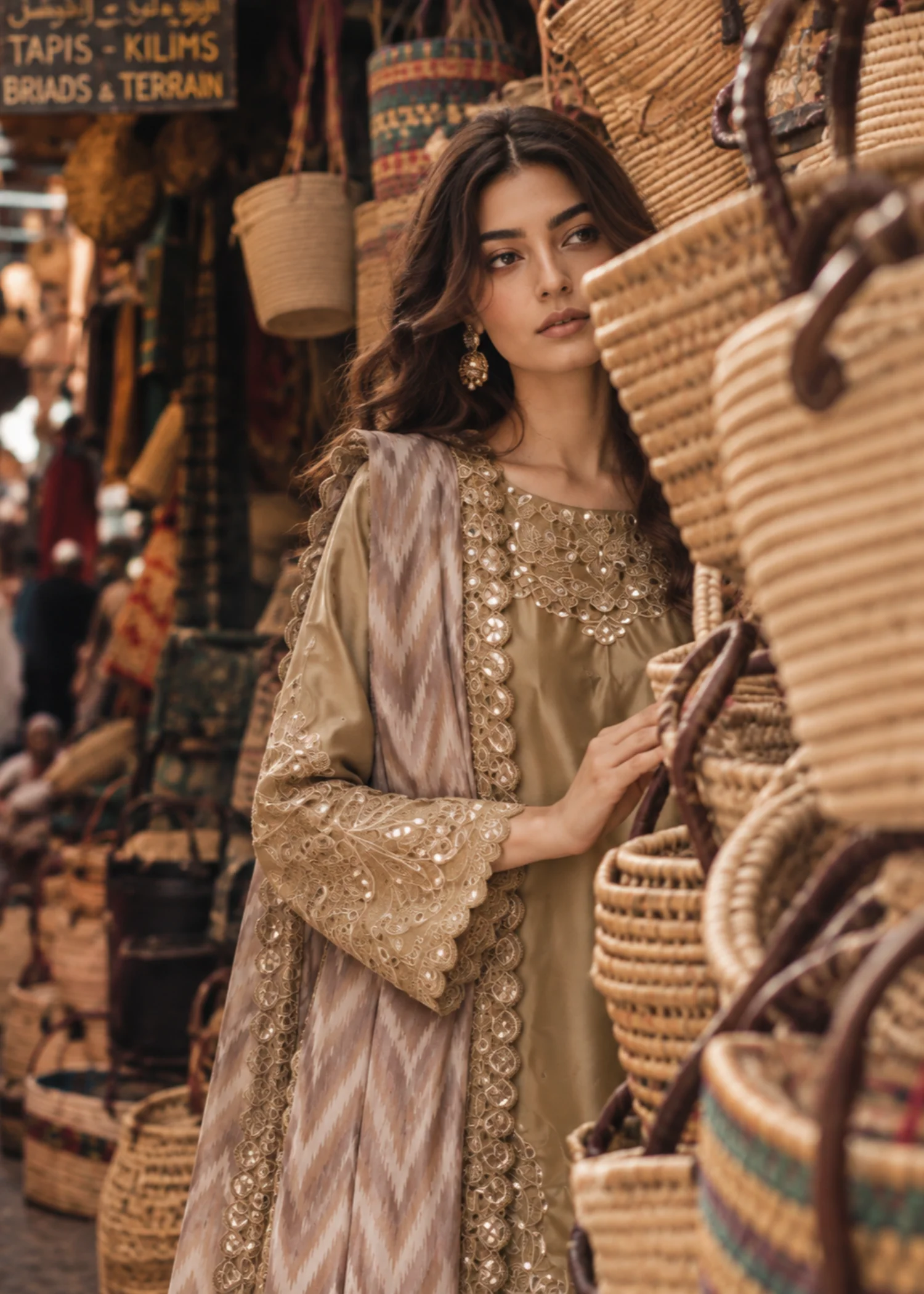 pk charmuse silk Kurta Set in Camel brown - view 2