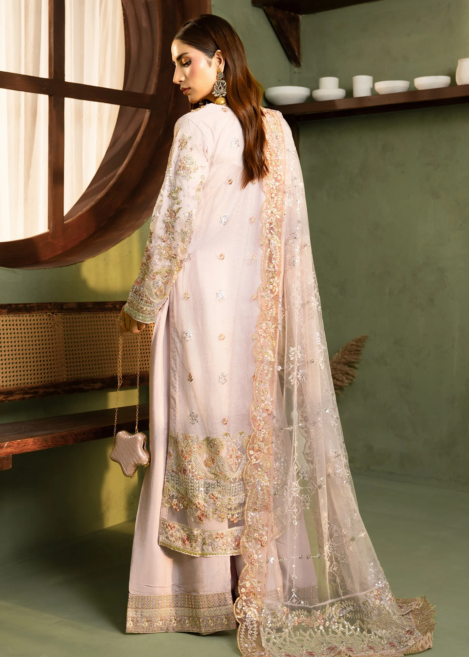 net Kurta Set in Lilac - view 3