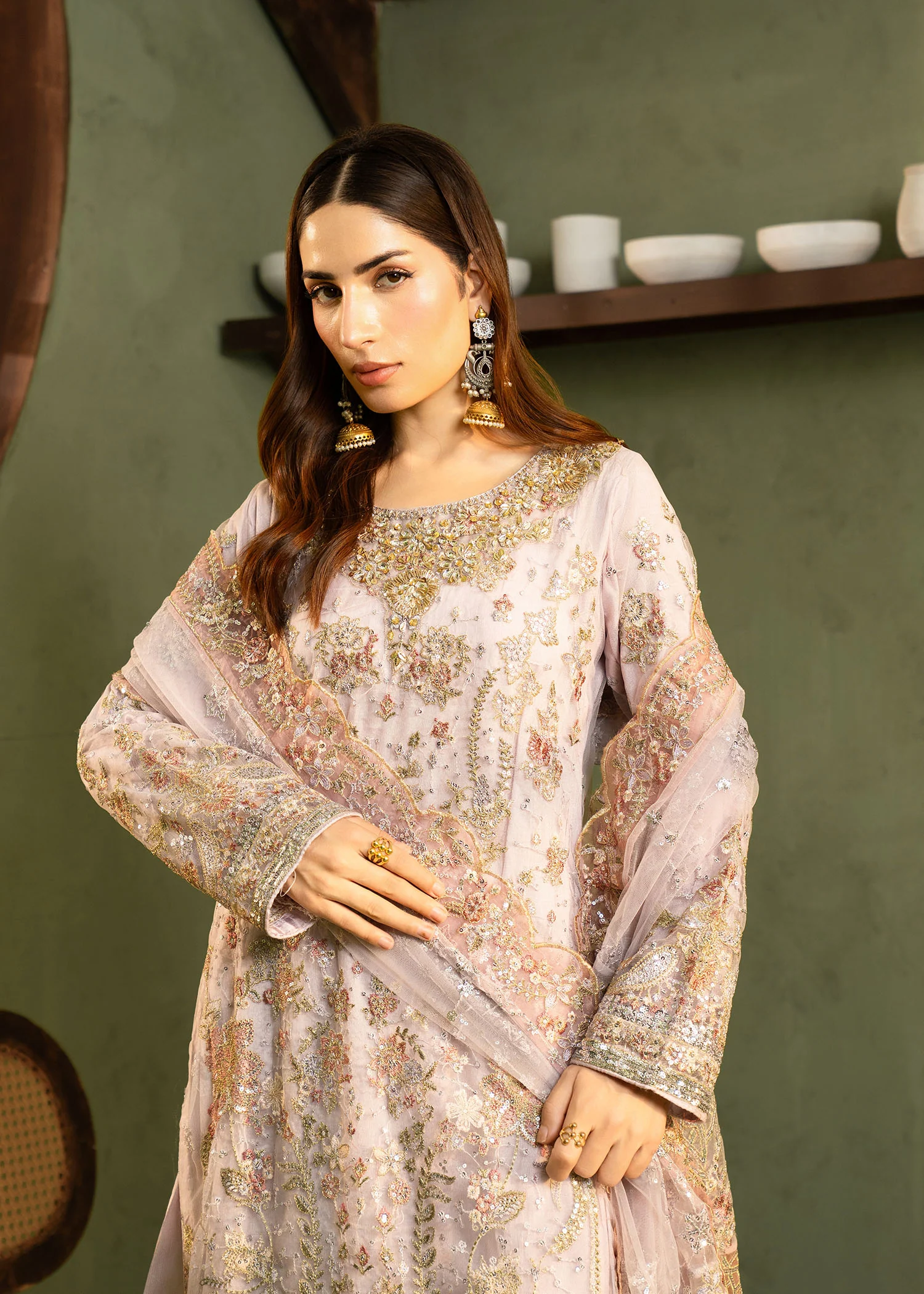 net Kurta Set in Lilac - view 4