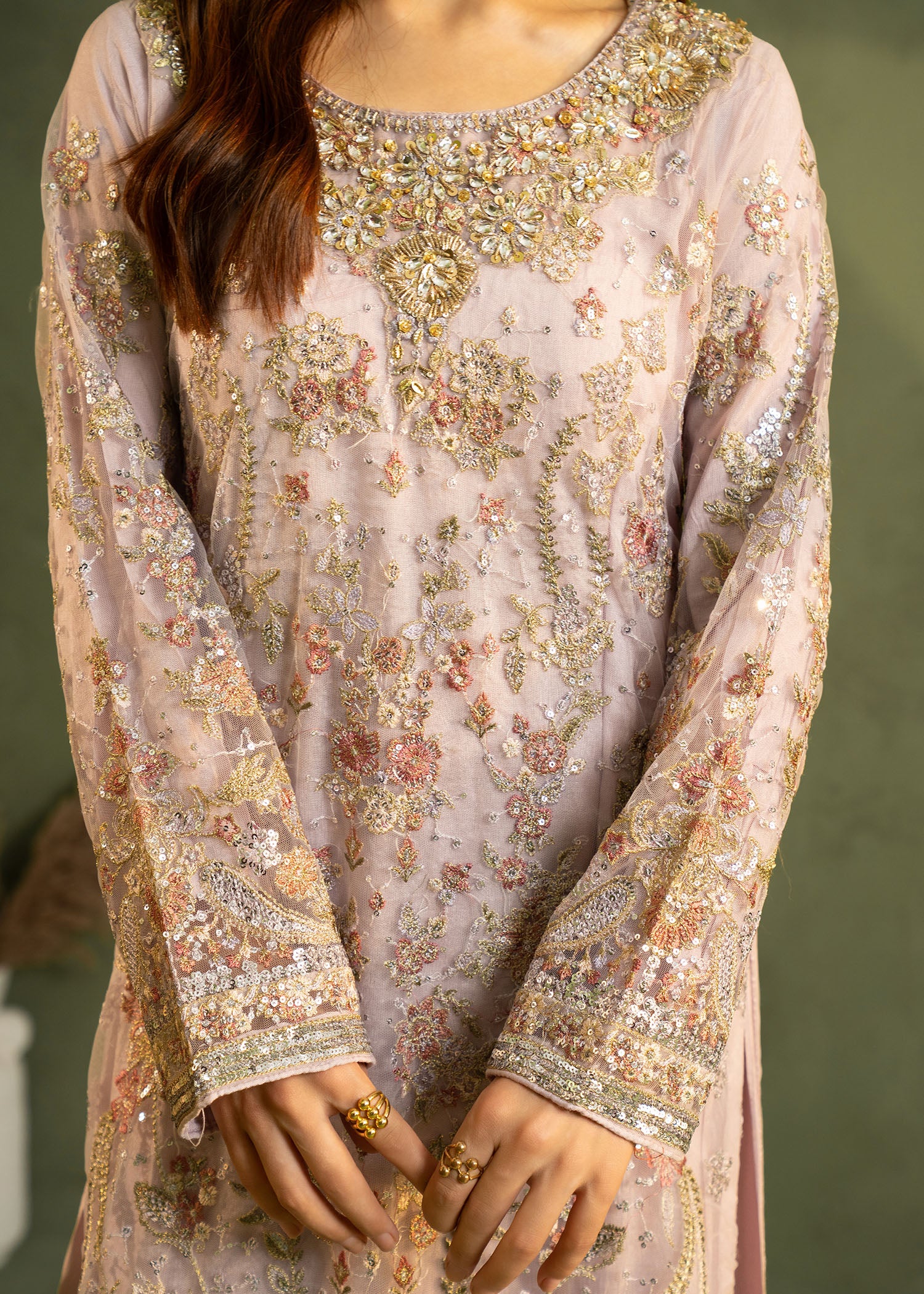 net Kurta Set in Lilac - view 8