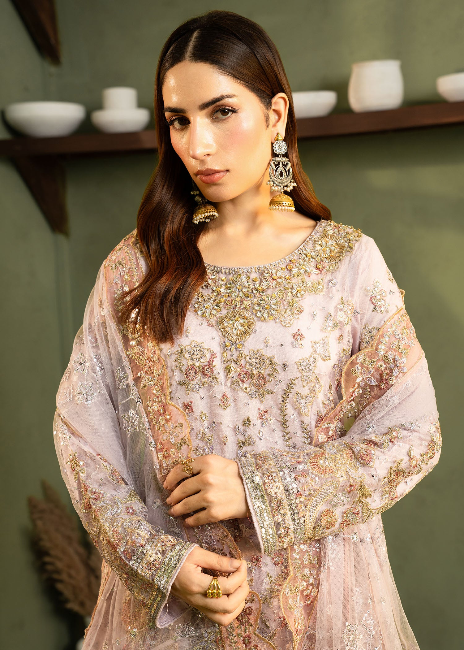 net Kurta Set in Lilac - view 6