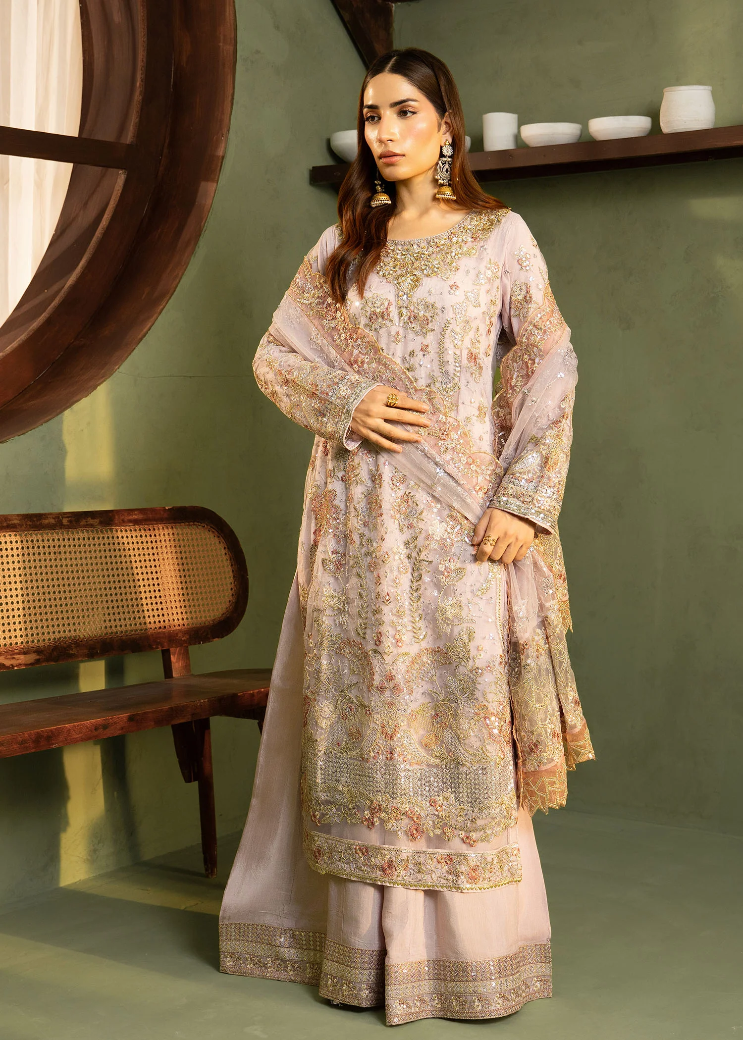 net Kurta Set in Lilac - view 5