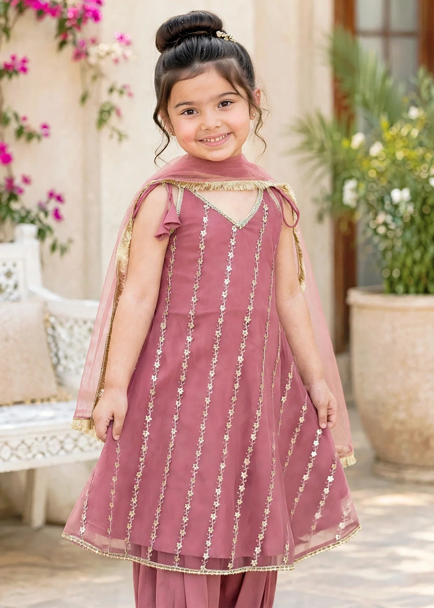 net Short Frock in Indian pink - view 4