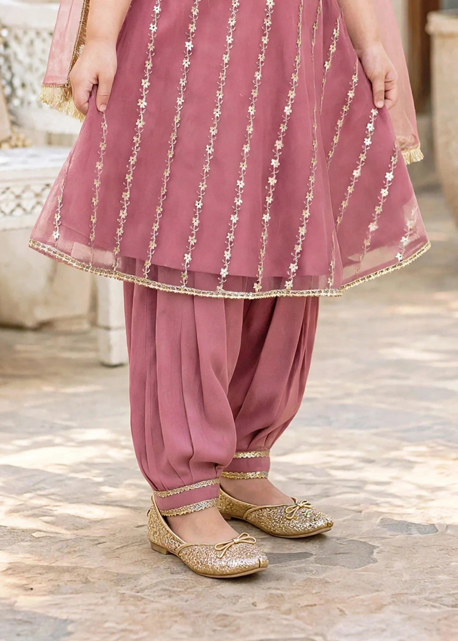 net Short Frock in Indian pink - view 7
