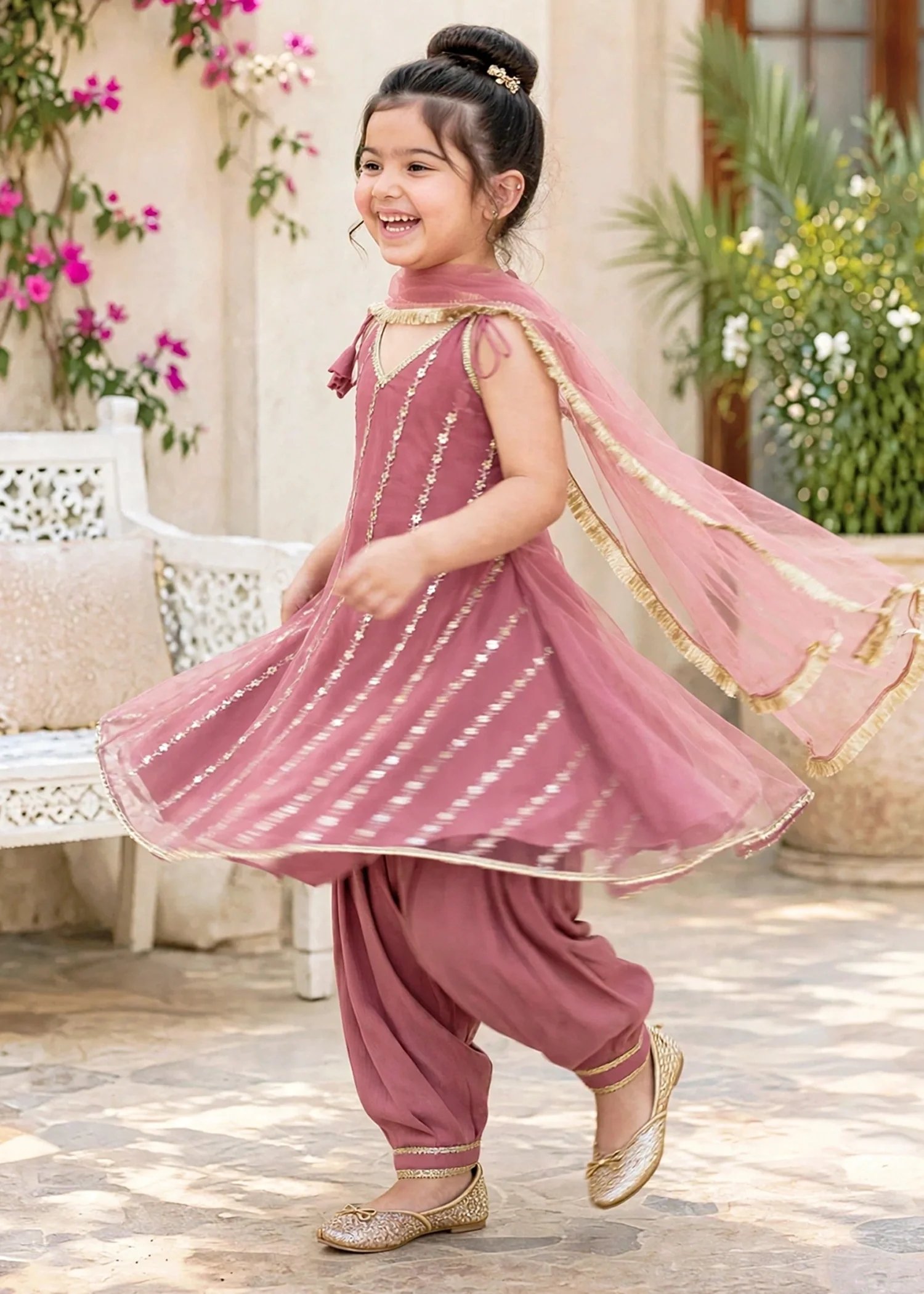 net Short Frock in Indian pink - view 6