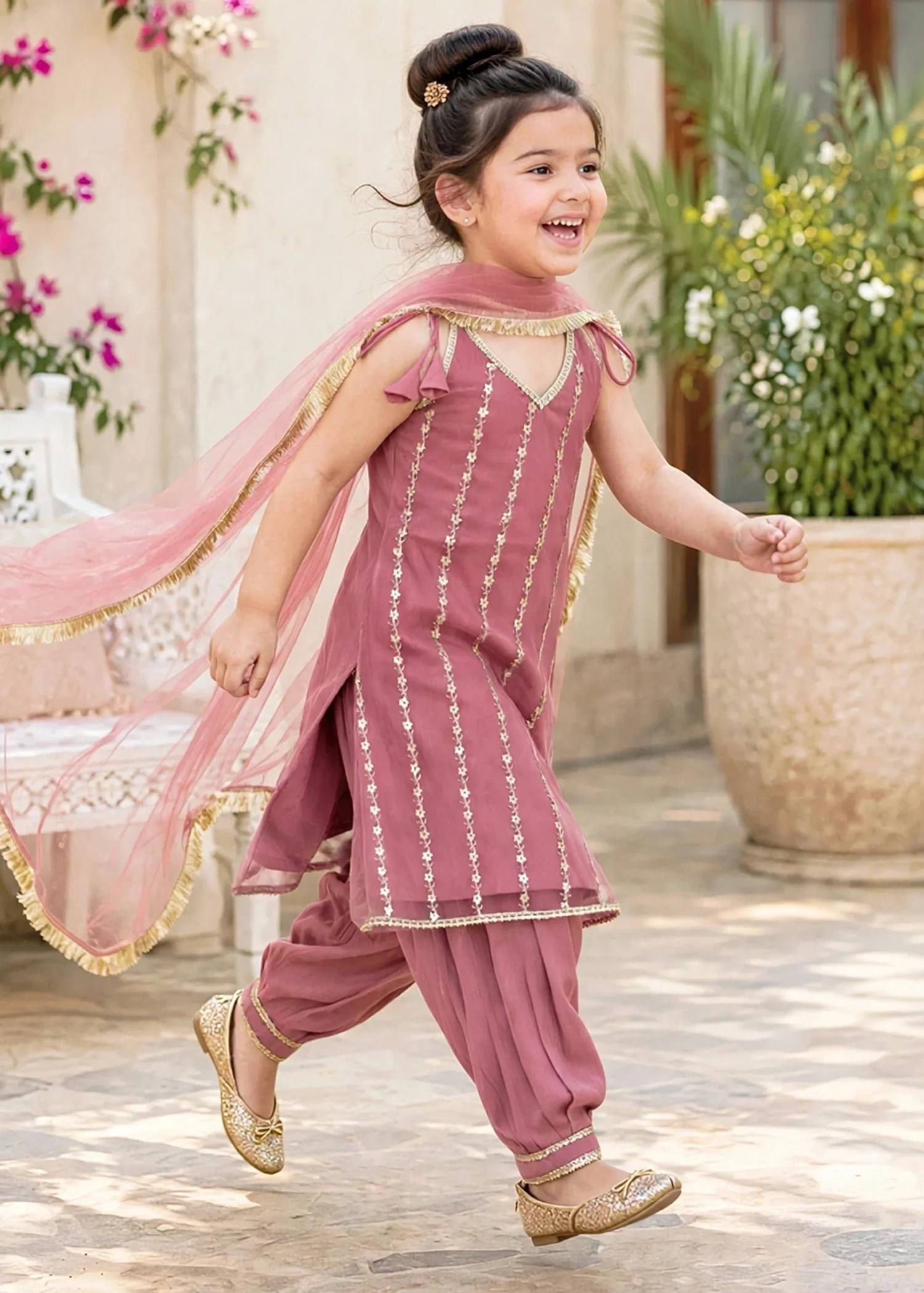 net Short Frock in Indian pink - view 8