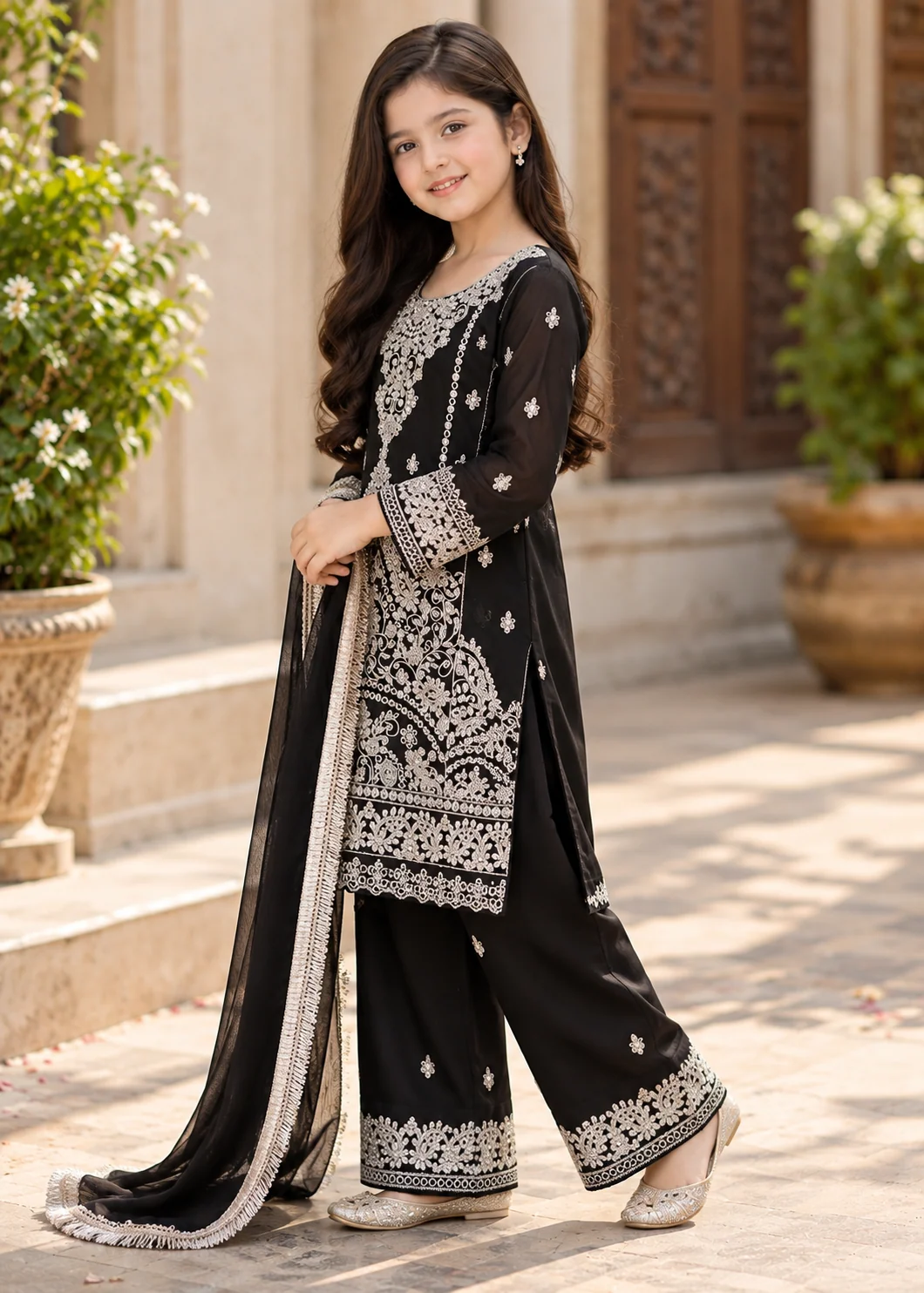 chiffon Kurta Set in Black - view 5