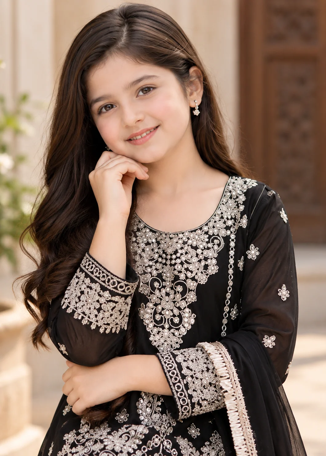 chiffon Kurta Set in Black - view 3