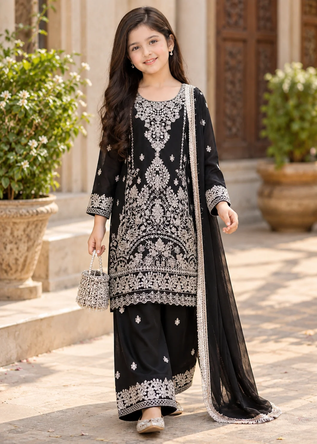 chiffon Kurta Set in Black - view 4