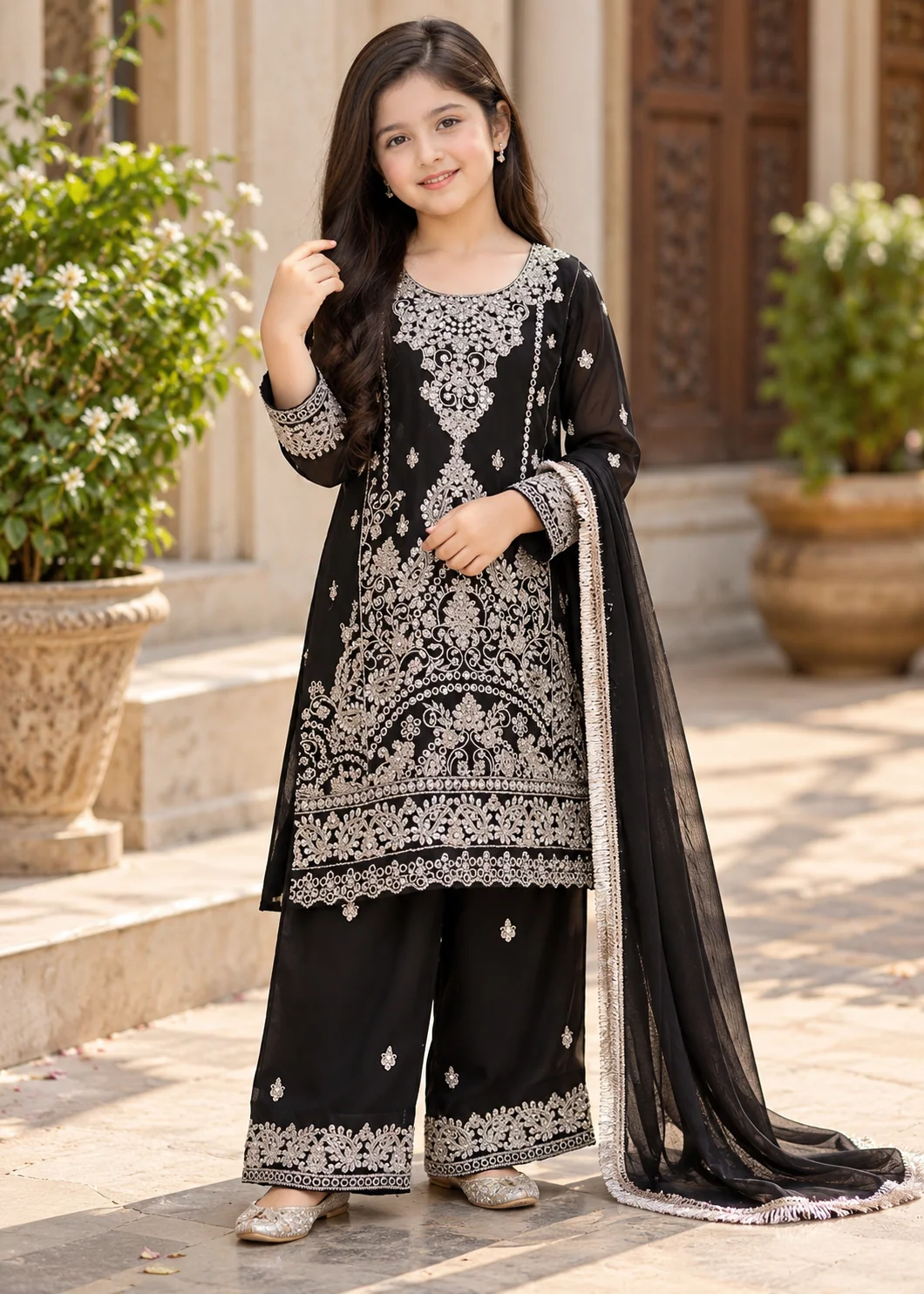 chiffon Kurta Set in Black
