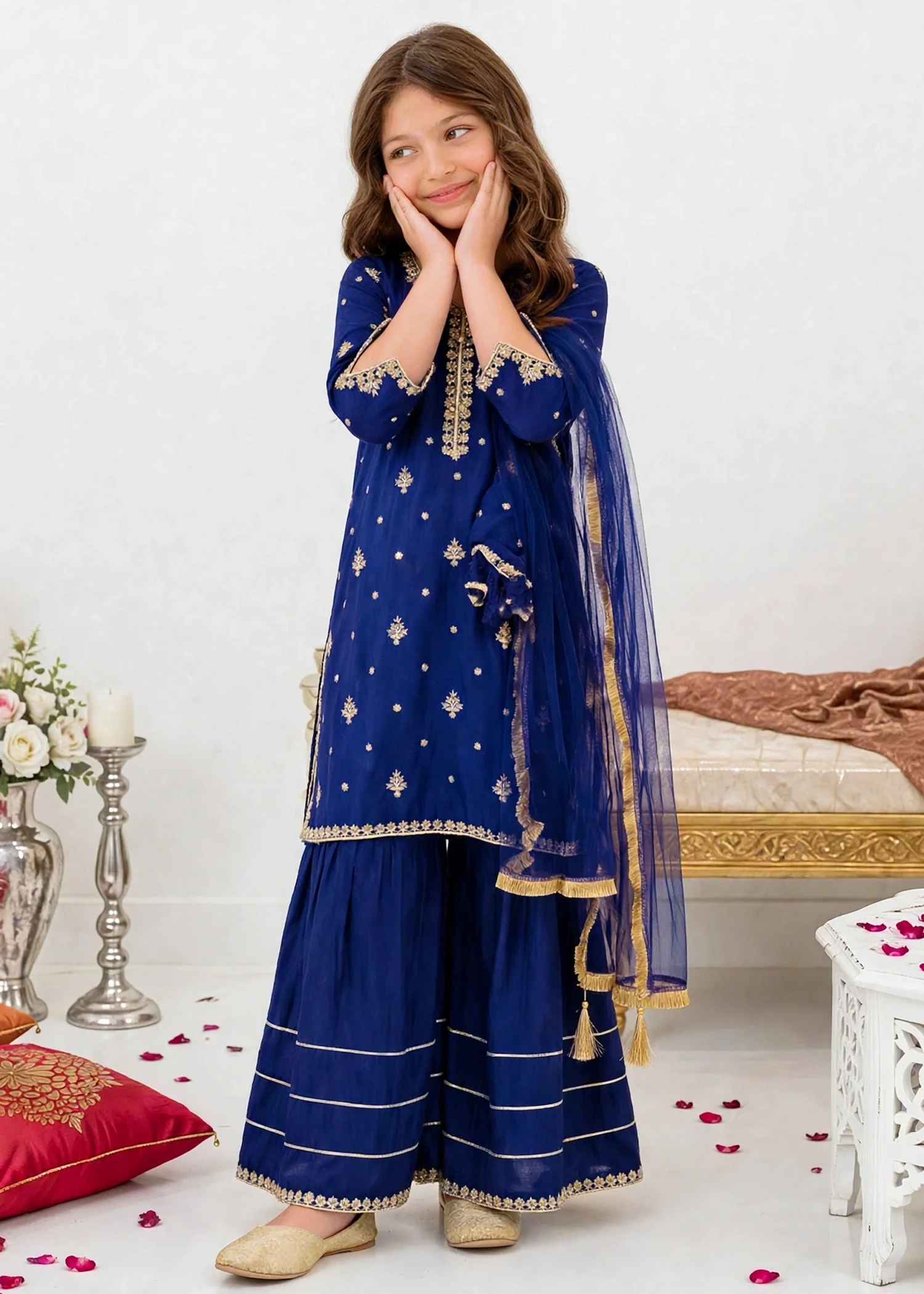 raw silk Sharara in Blue - view 3