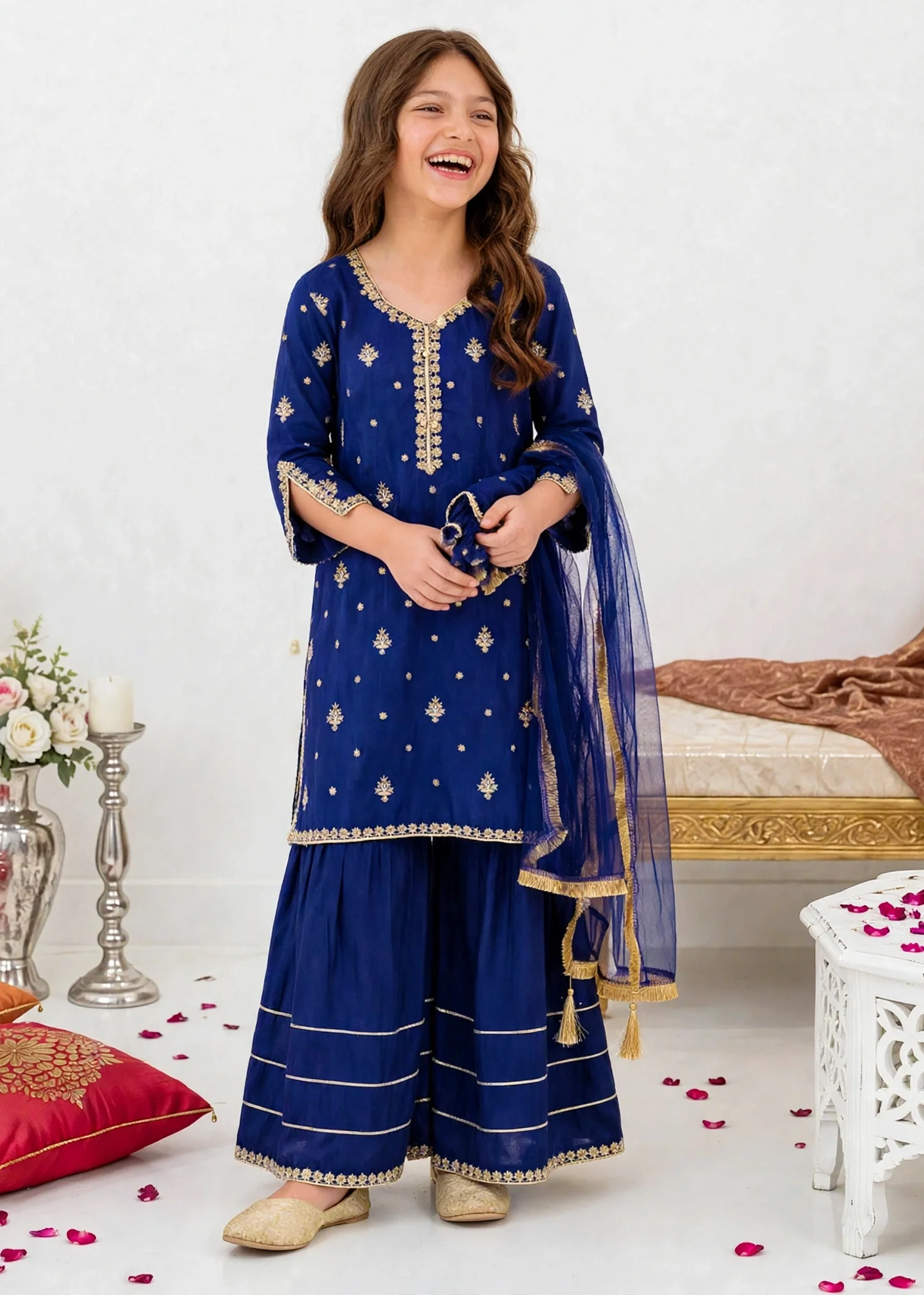raw silk Sharara in Blue - view 2
