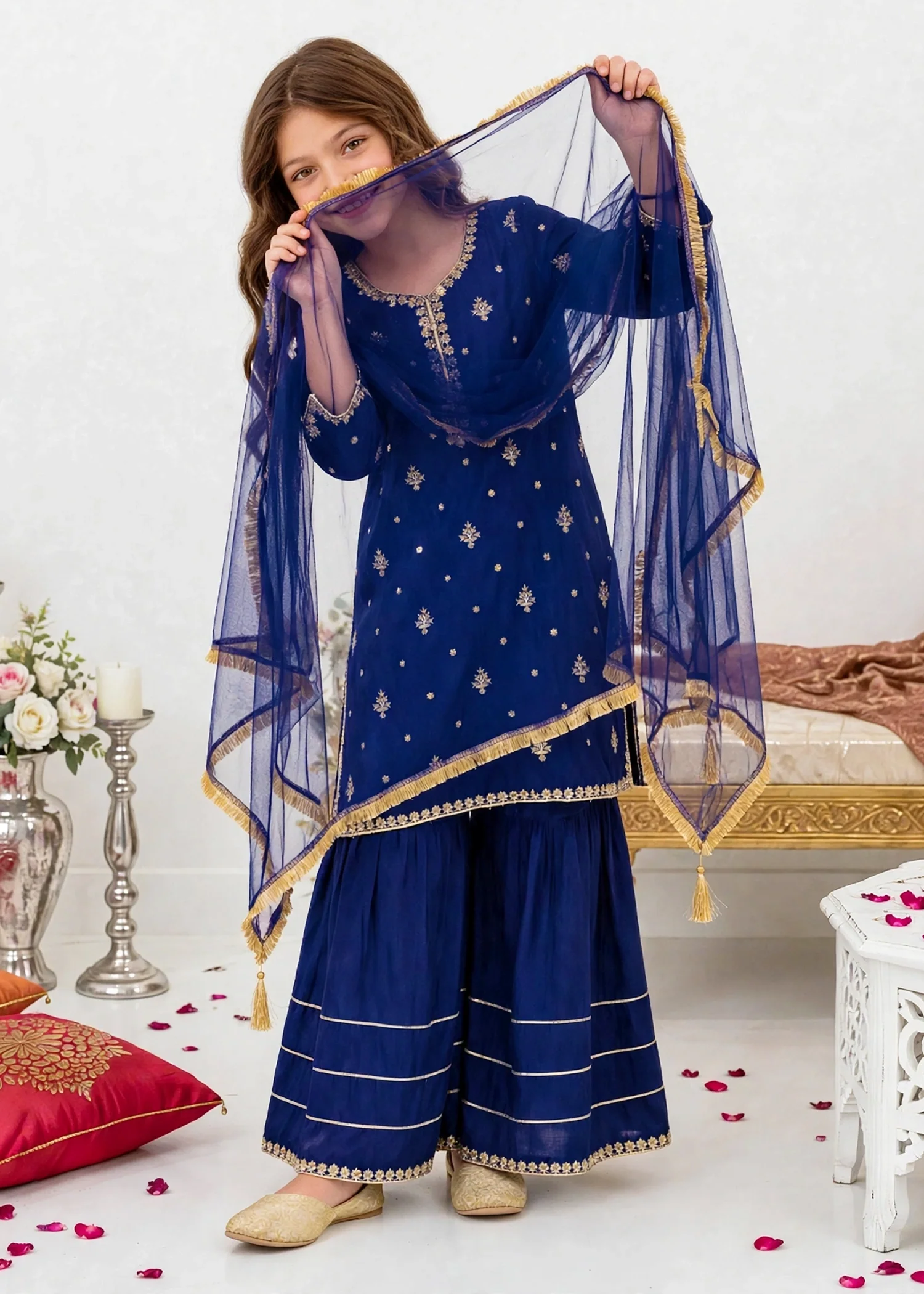raw silk Sharara in Blue - view 8