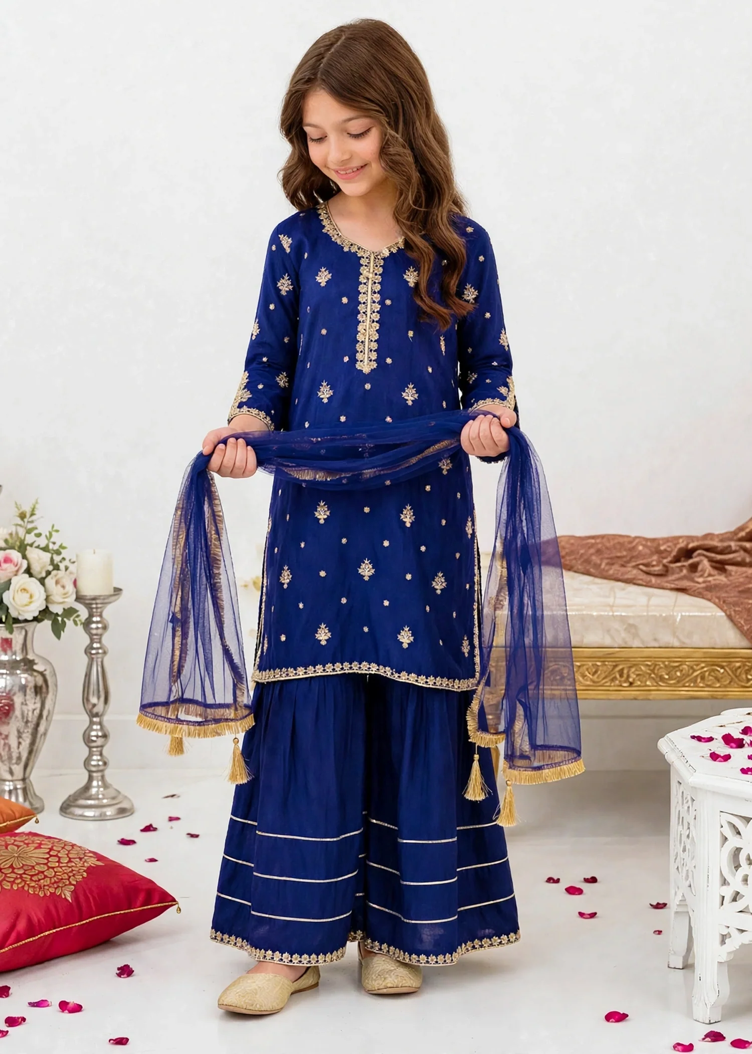 raw silk Sharara in Blue - view 5