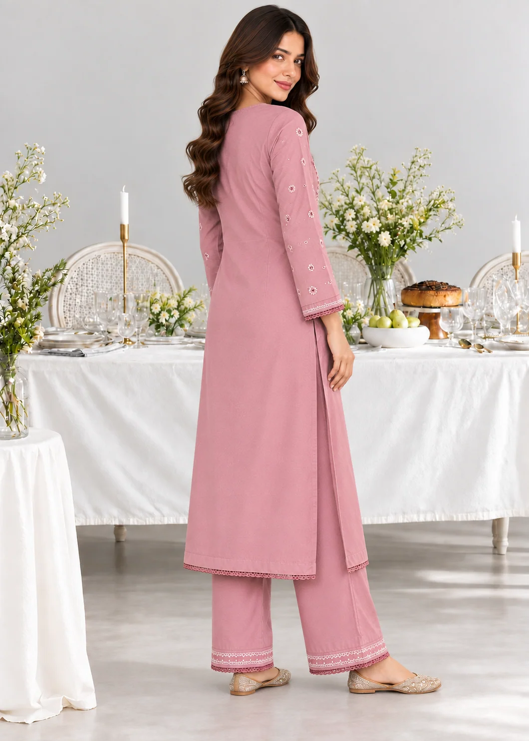 linen Kurta Set in Carnation pink - view 4