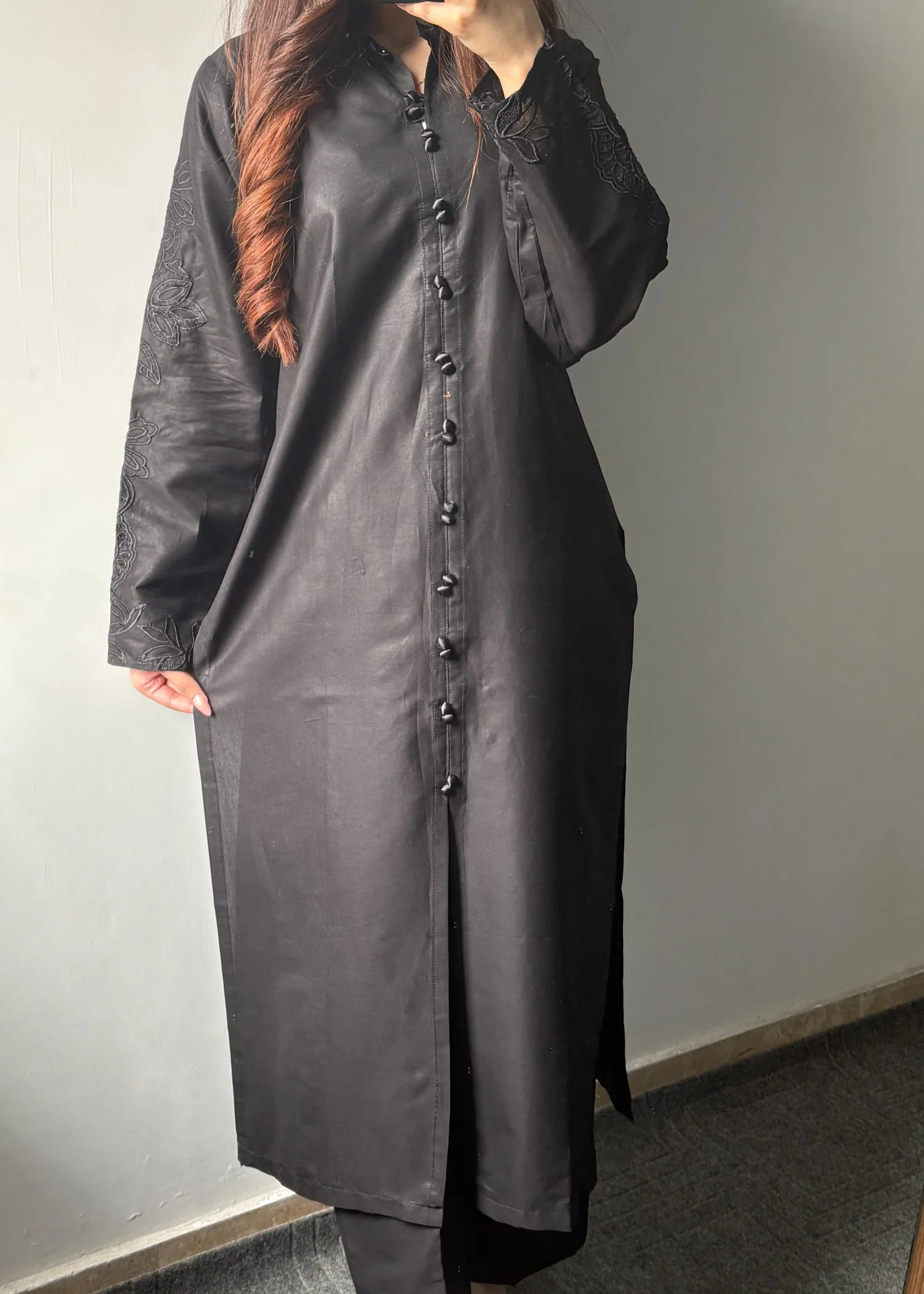 cotton Kurta Set in Black - view 8