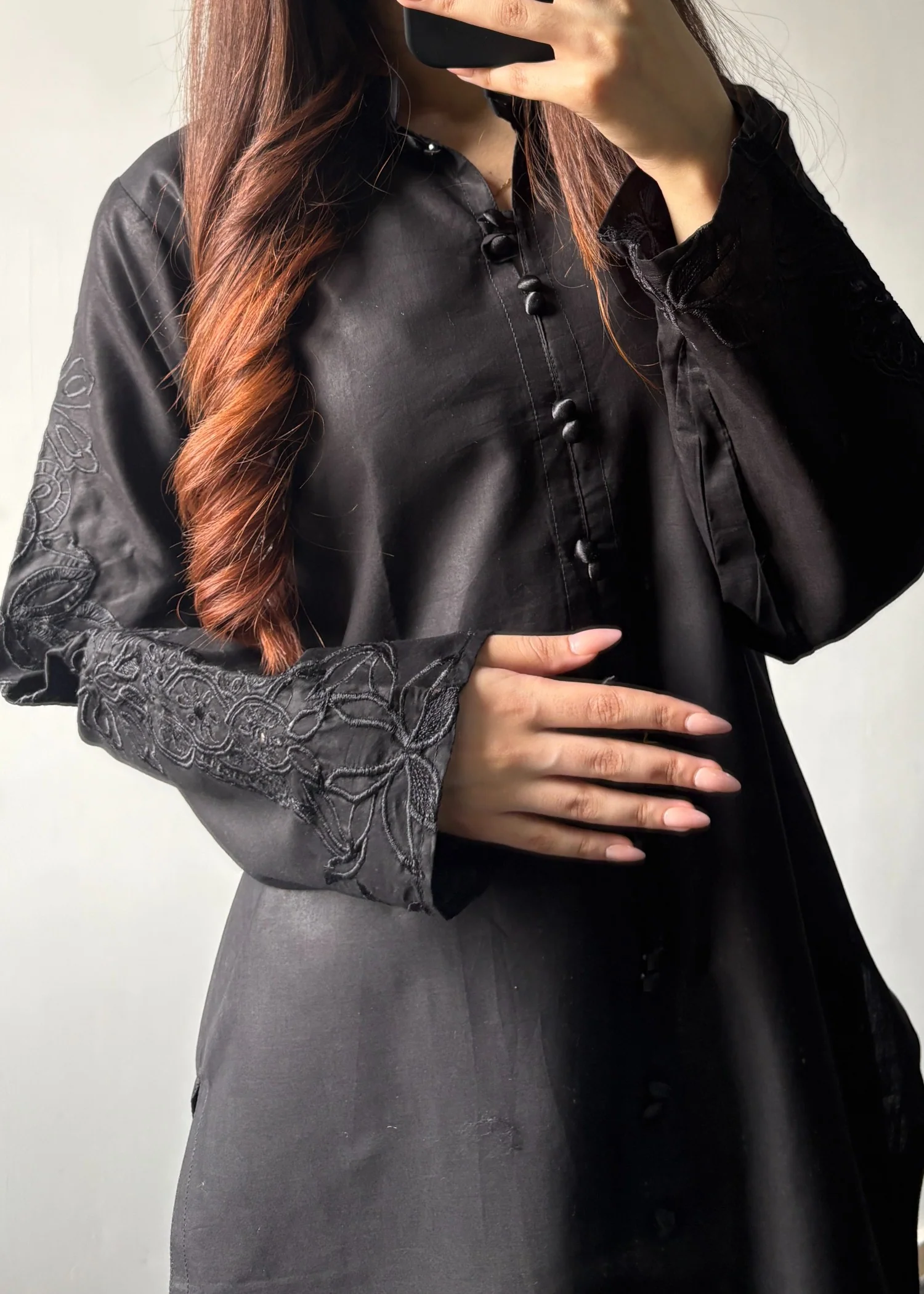 cotton Kurta Set in Black - view 3