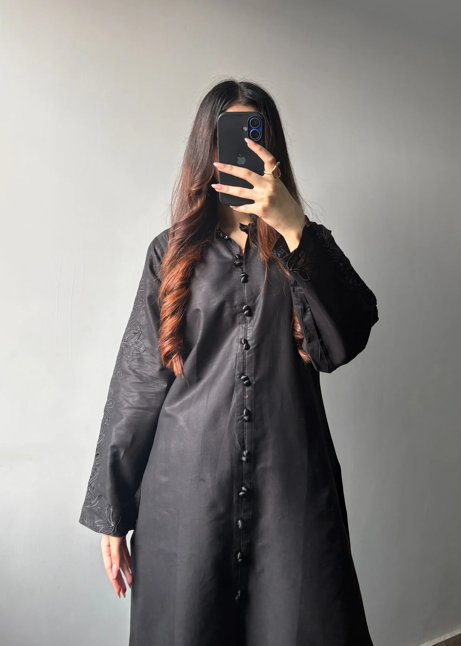 cotton Kurta Set in Black - view 7