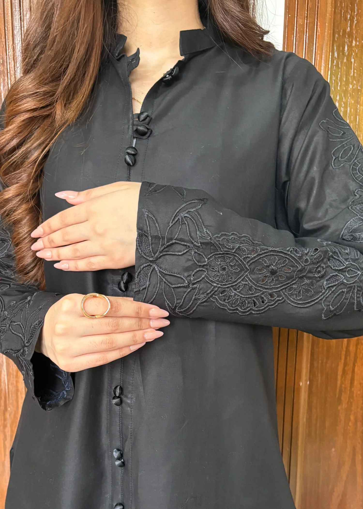 cotton Kurta Set in Black - view 6