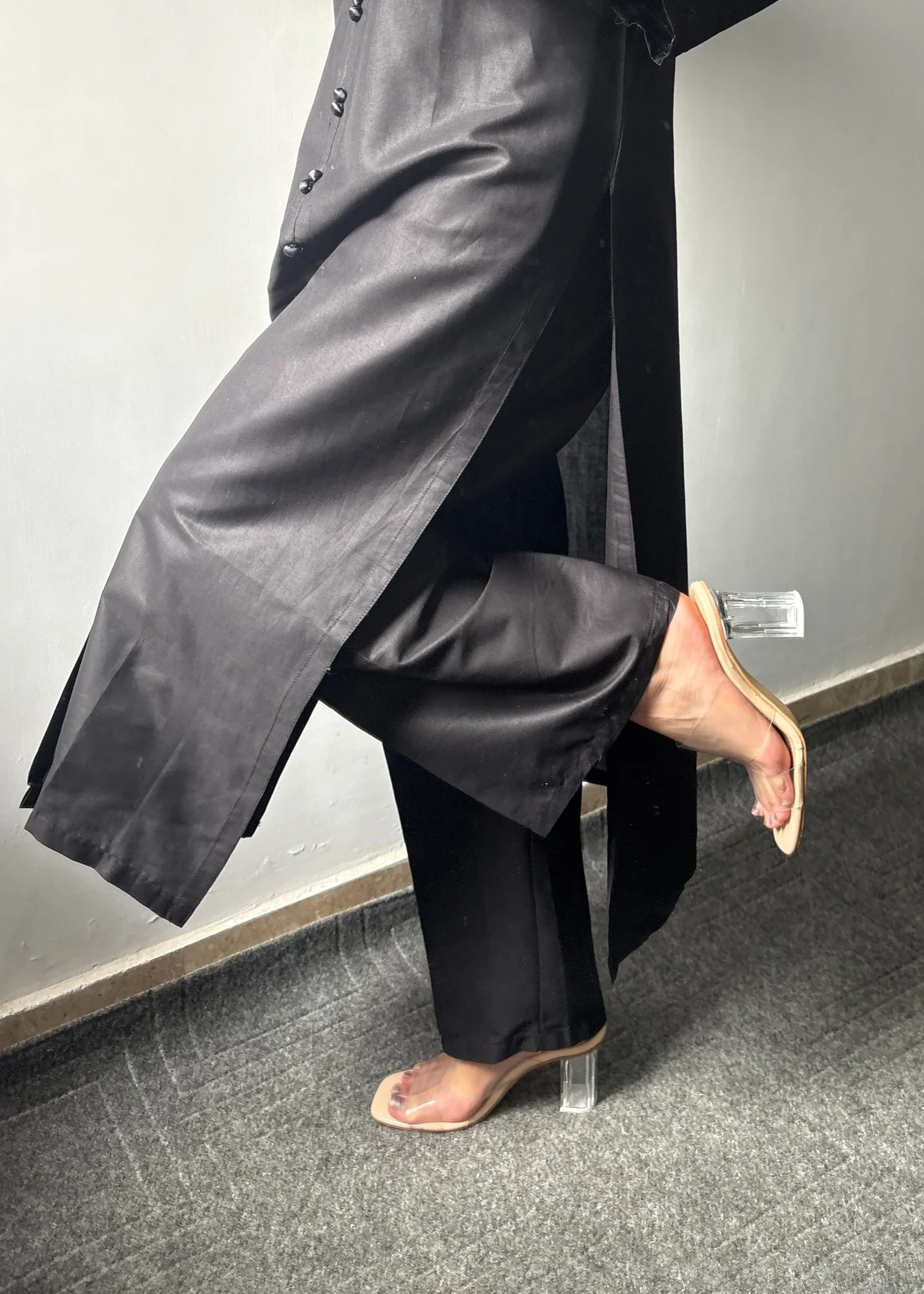 cotton Kurta Set in Black - view 4