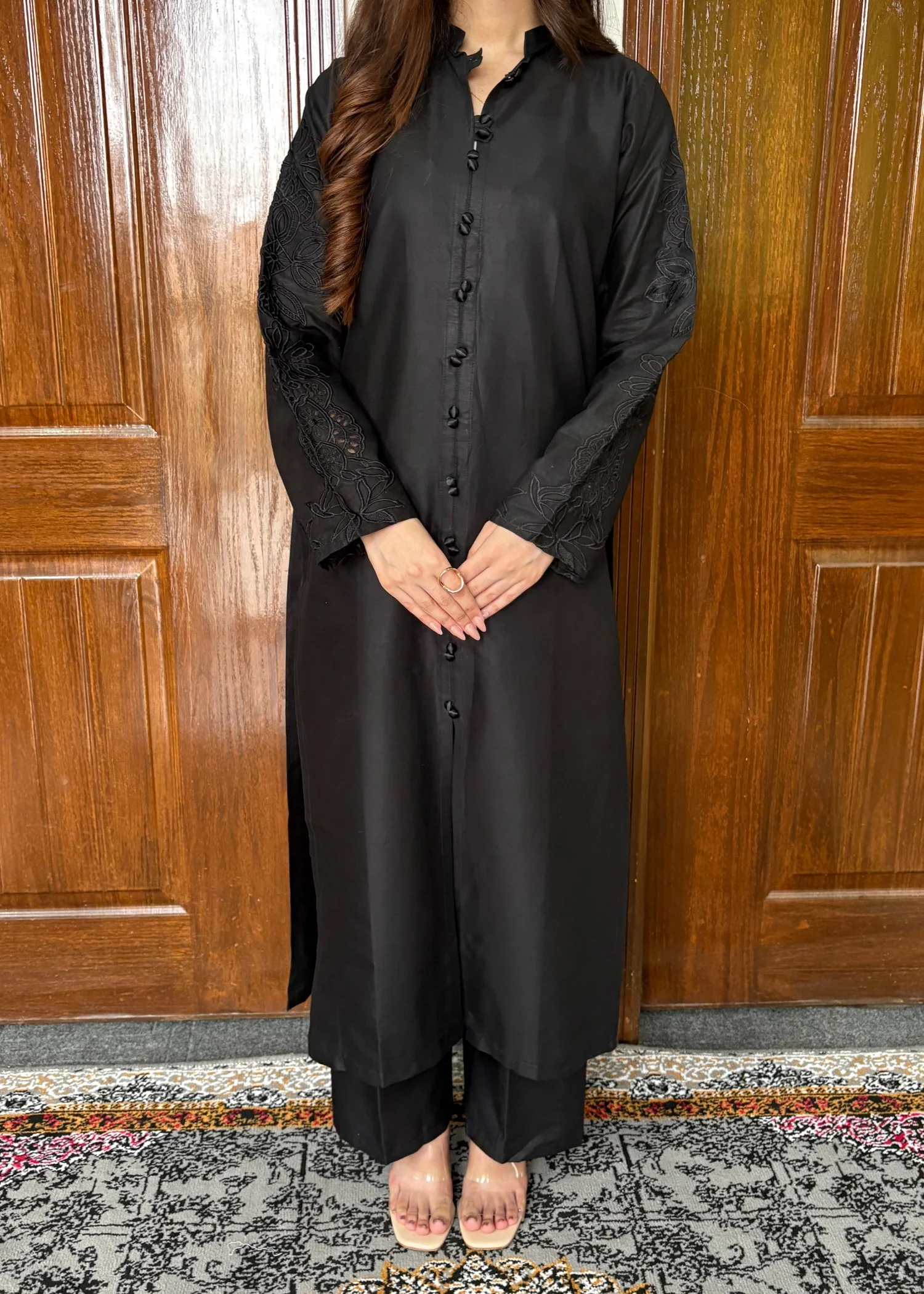 cotton Kurta Set in Black