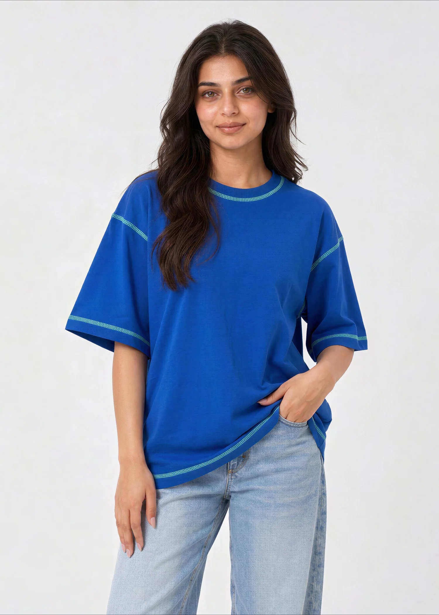cotton T Shirt in Royal blue - view 4