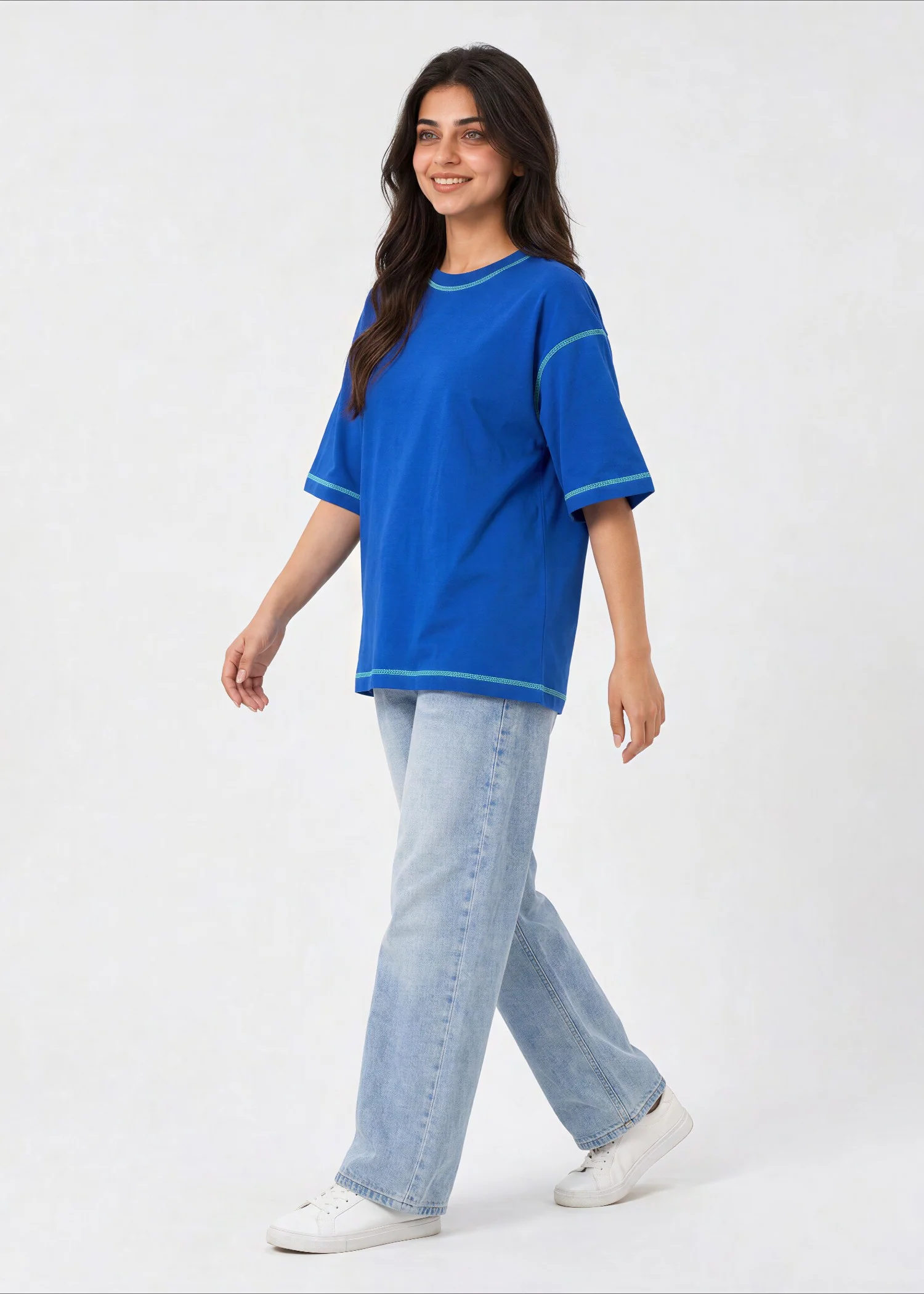 cotton T Shirt in Royal blue - view 3