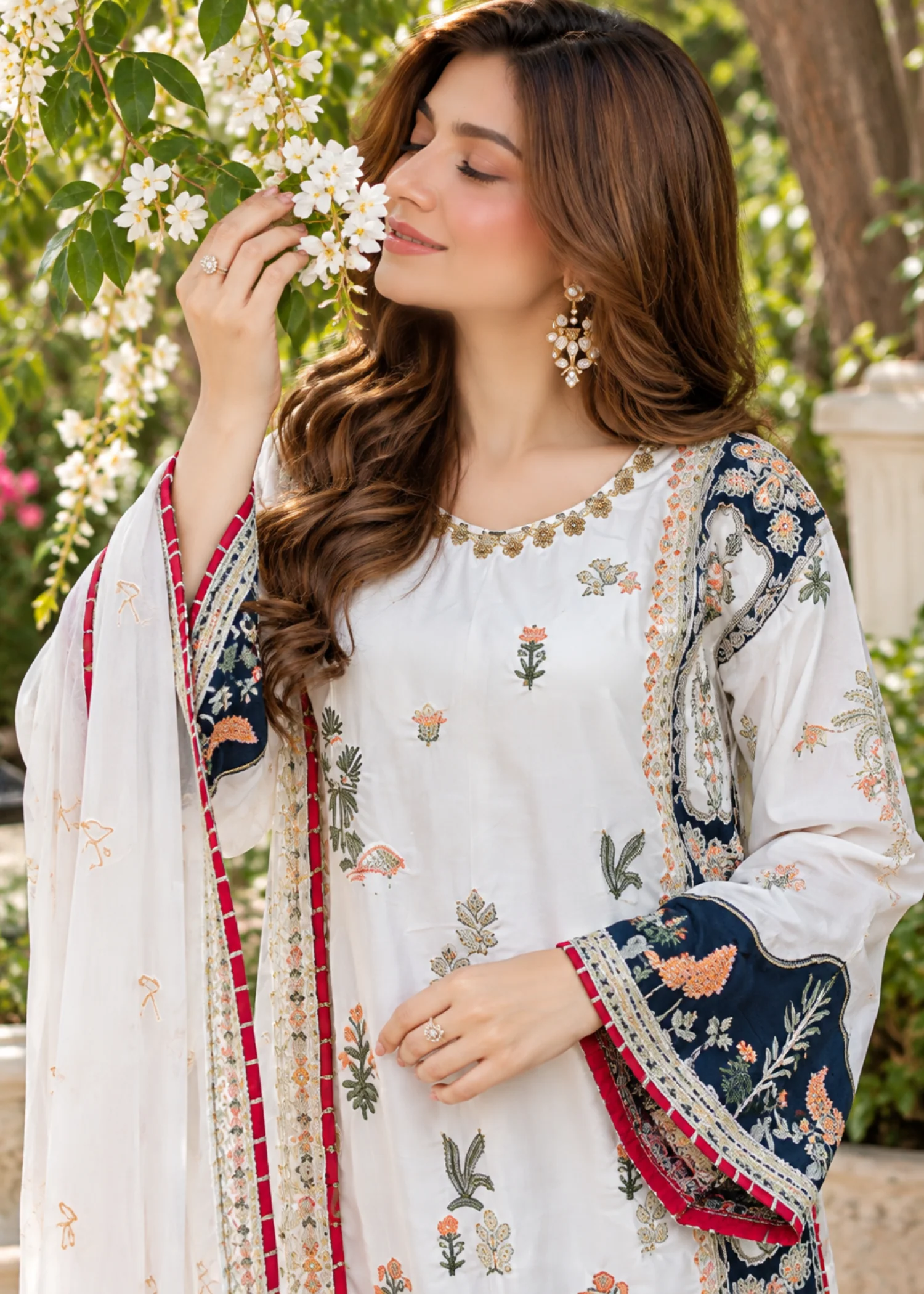 silk charmeuse Kaftan in Off-white - view 3