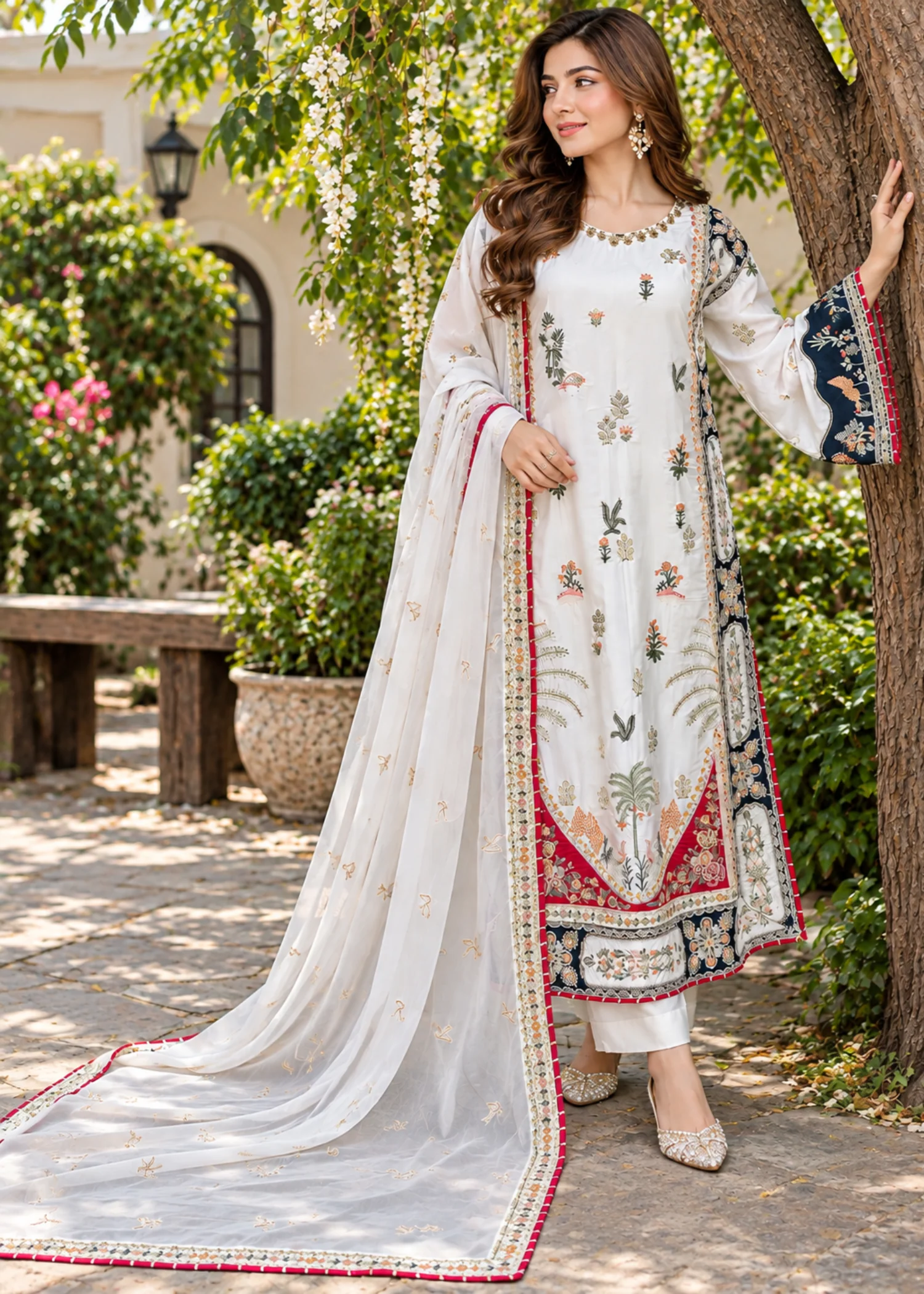 silk charmeuse Kaftan in Off-white
