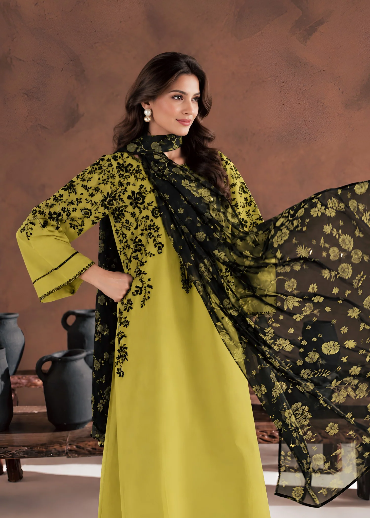 linen Kurta Set in Lime green - view 5