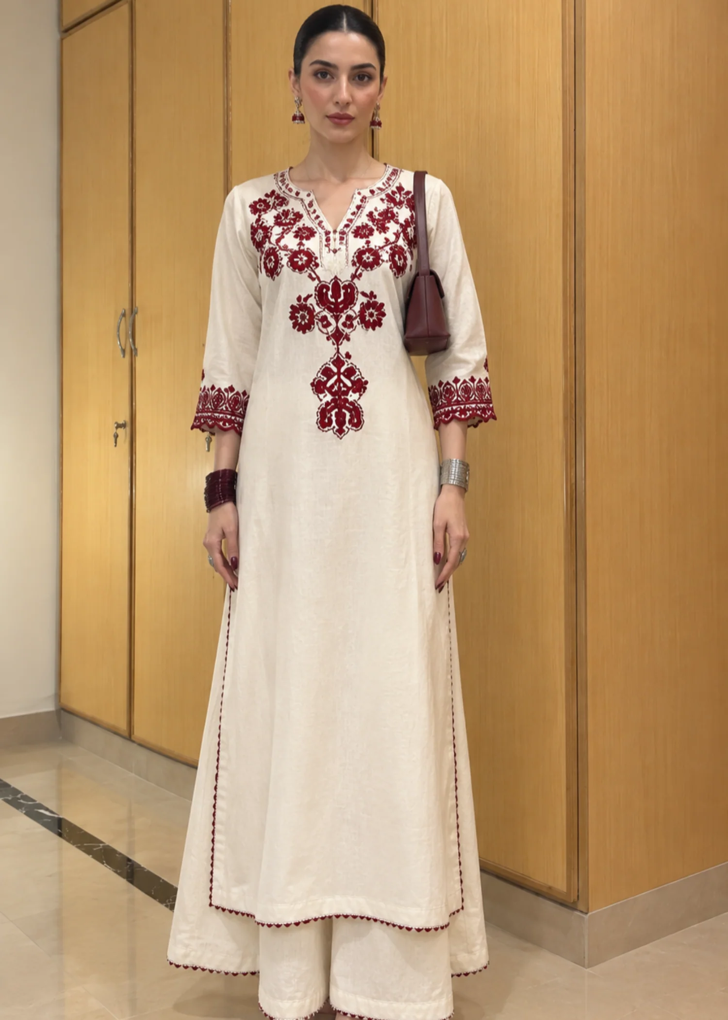 cambric cotton Kurta Set in Off-white - view 2