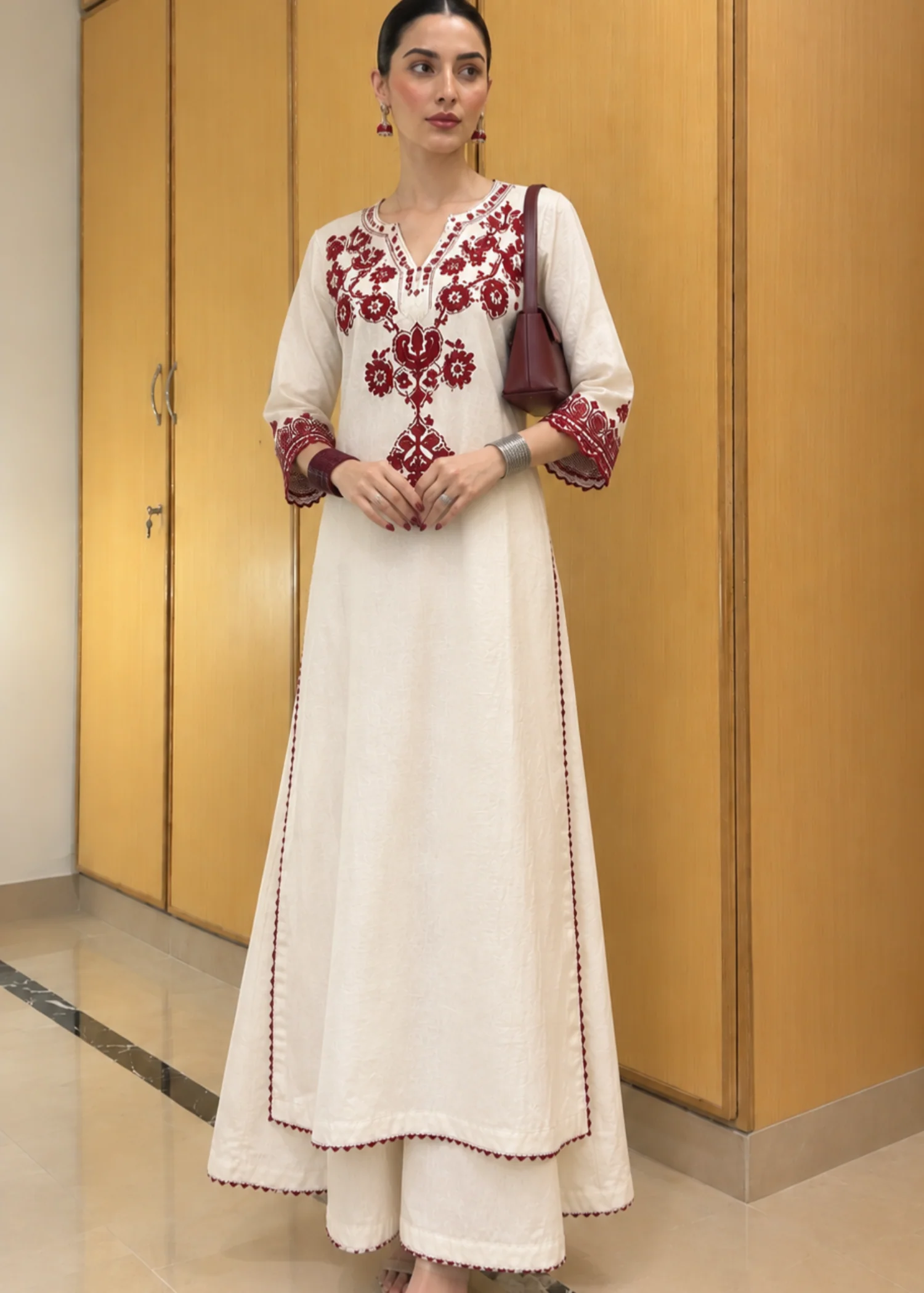 cambric cotton Kurta Set in Off-white - view 3