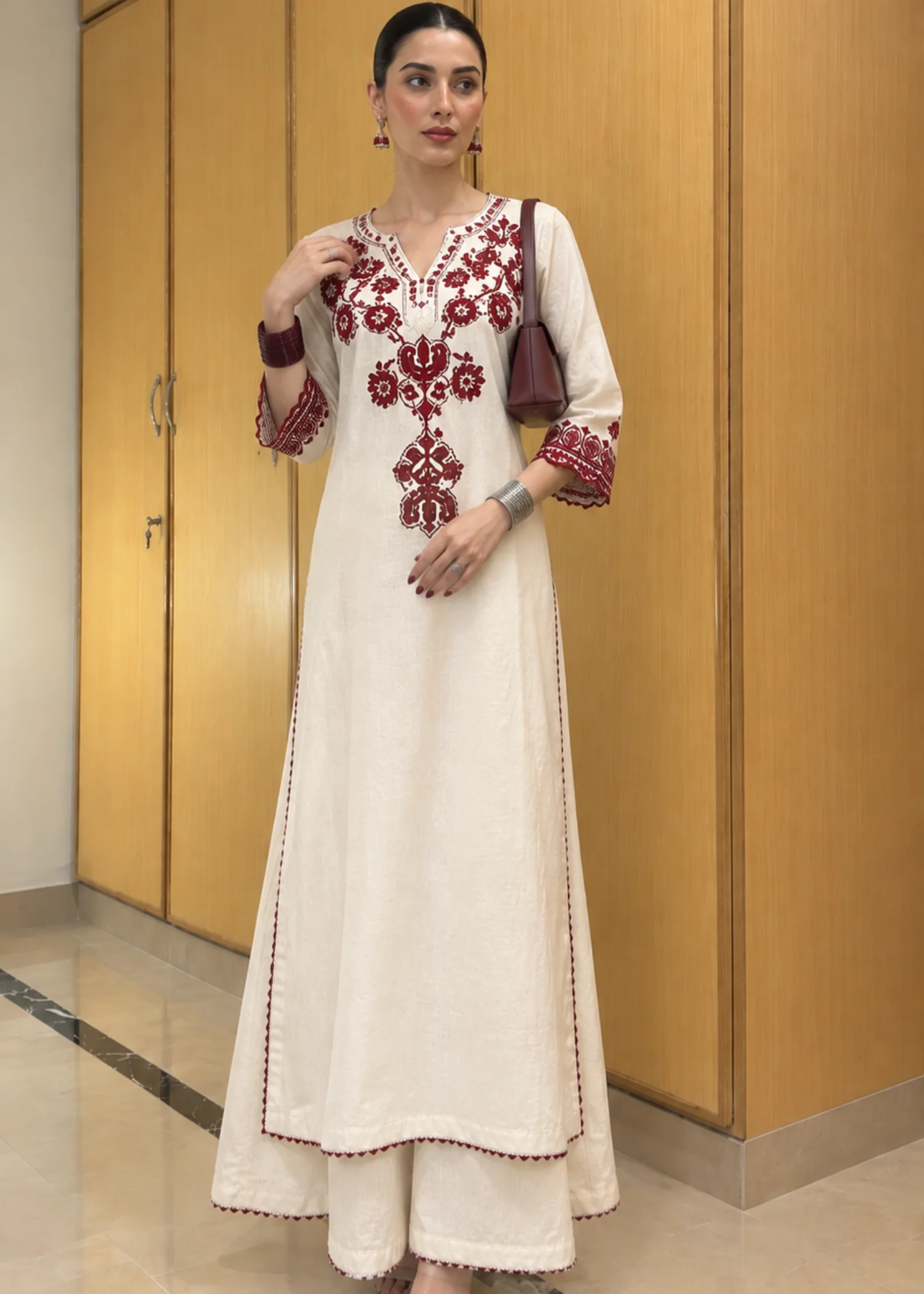 cambric cotton Kurta Set in Off-white