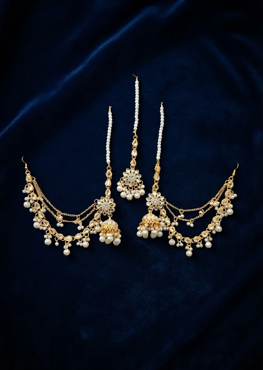 Jewelry Set in Off-white, golden orange Color by - Trendy Women Jewelry Set OEH5675 - view 4