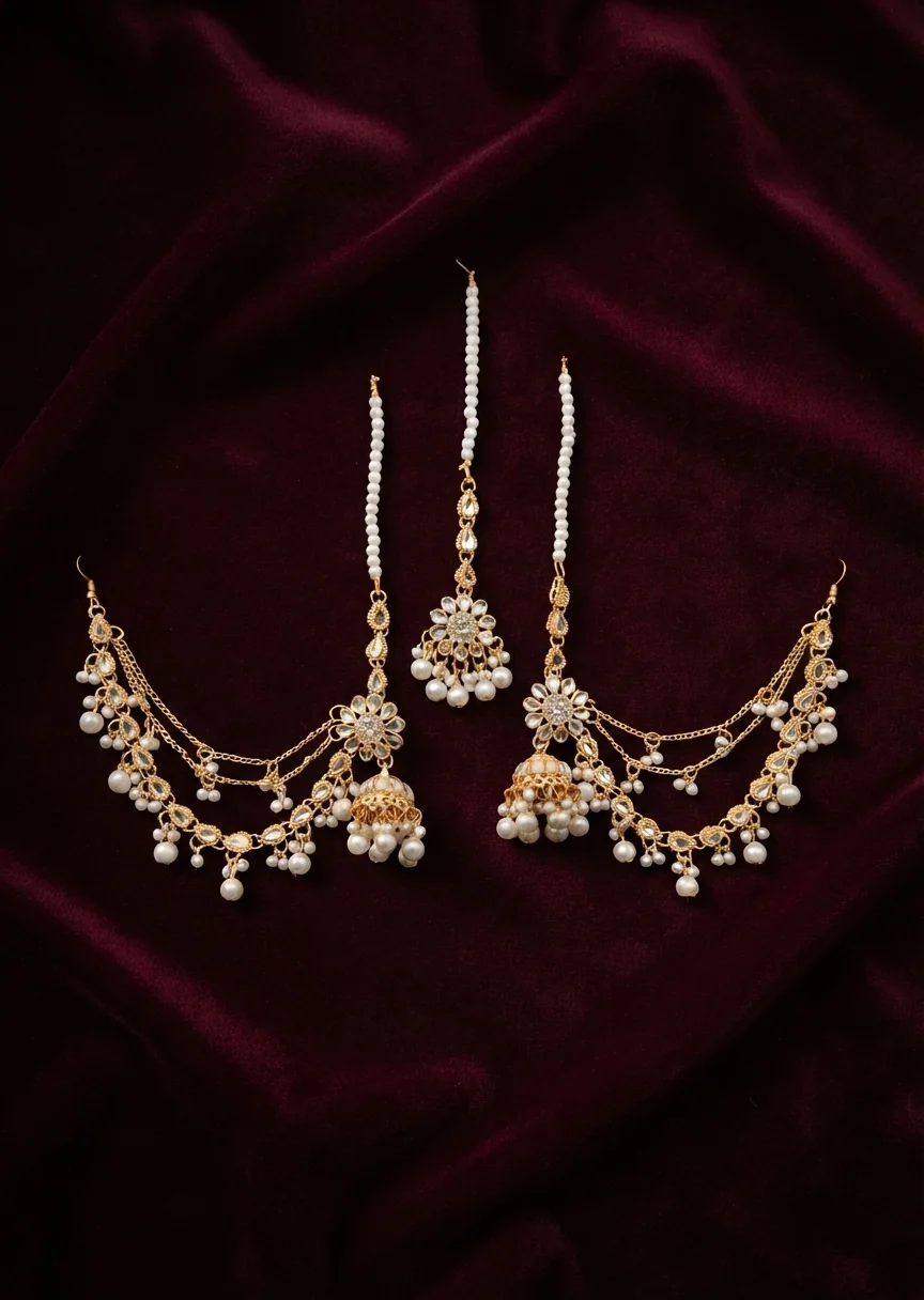 Jewelry Set in Off-white, golden orange Color by - Trendy Women Jewelry Set OEH5675 - view 2