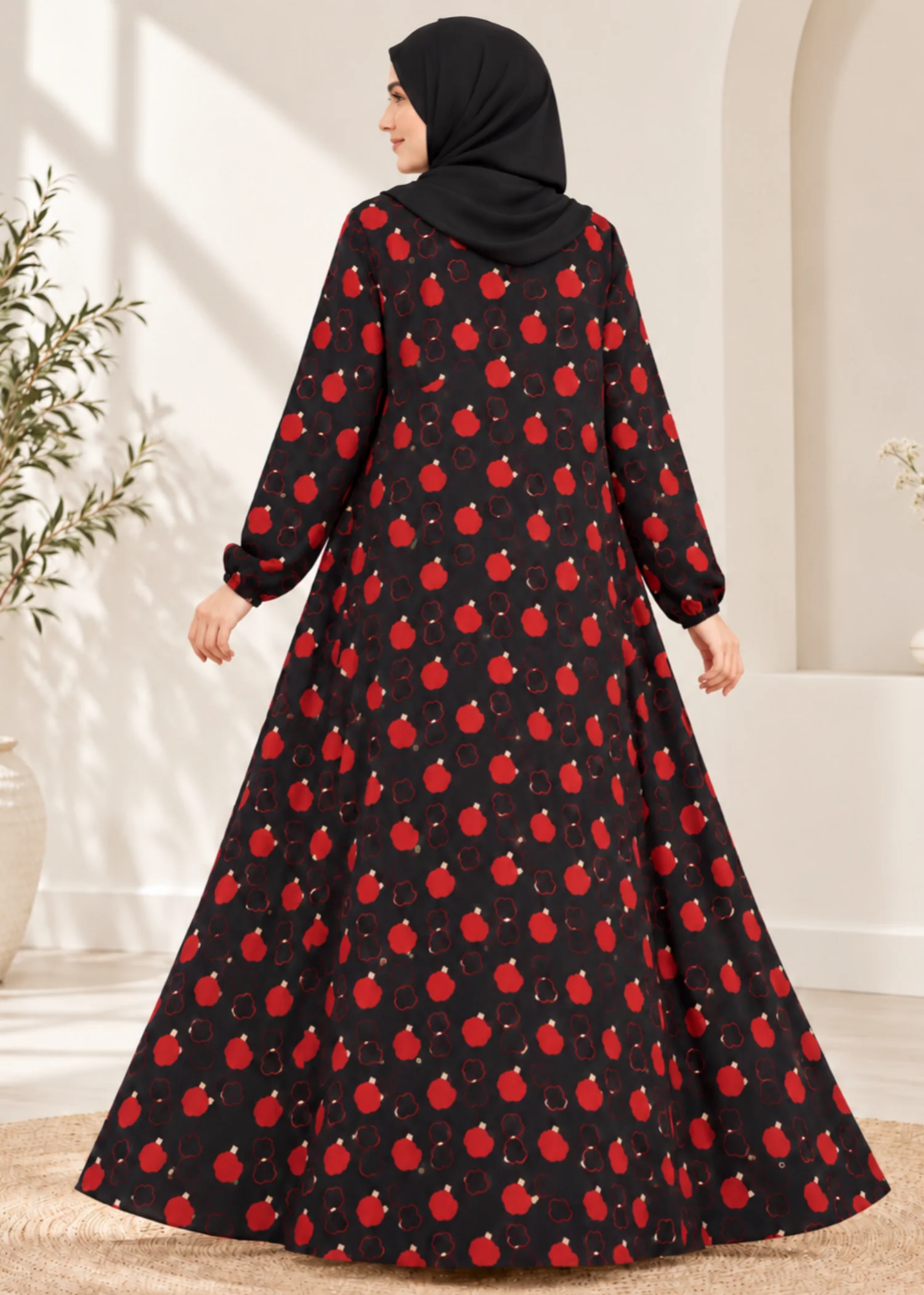 crepe georgette Abaya in Black, red - view 2