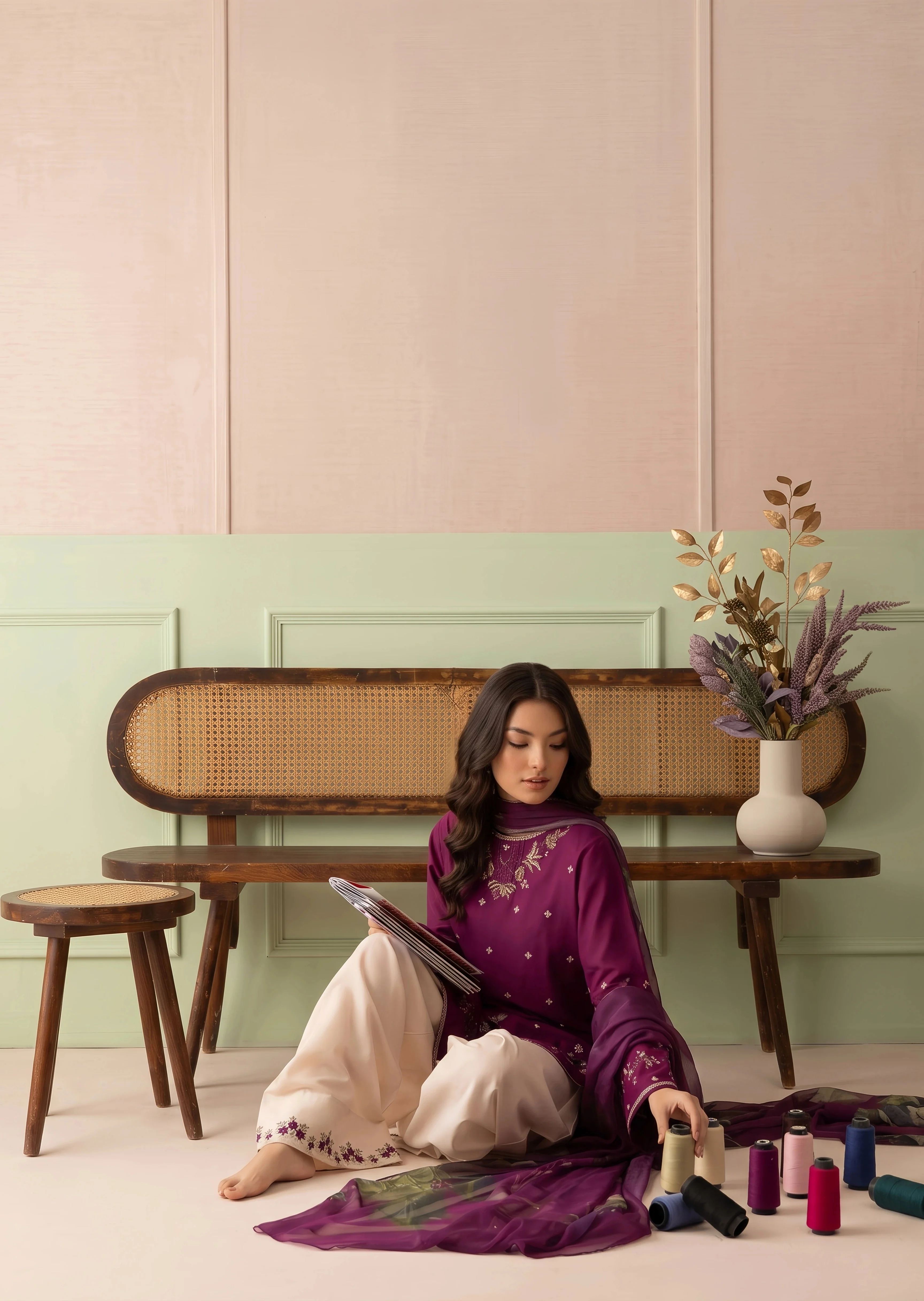 linen Kurta Set in Plum - view 4