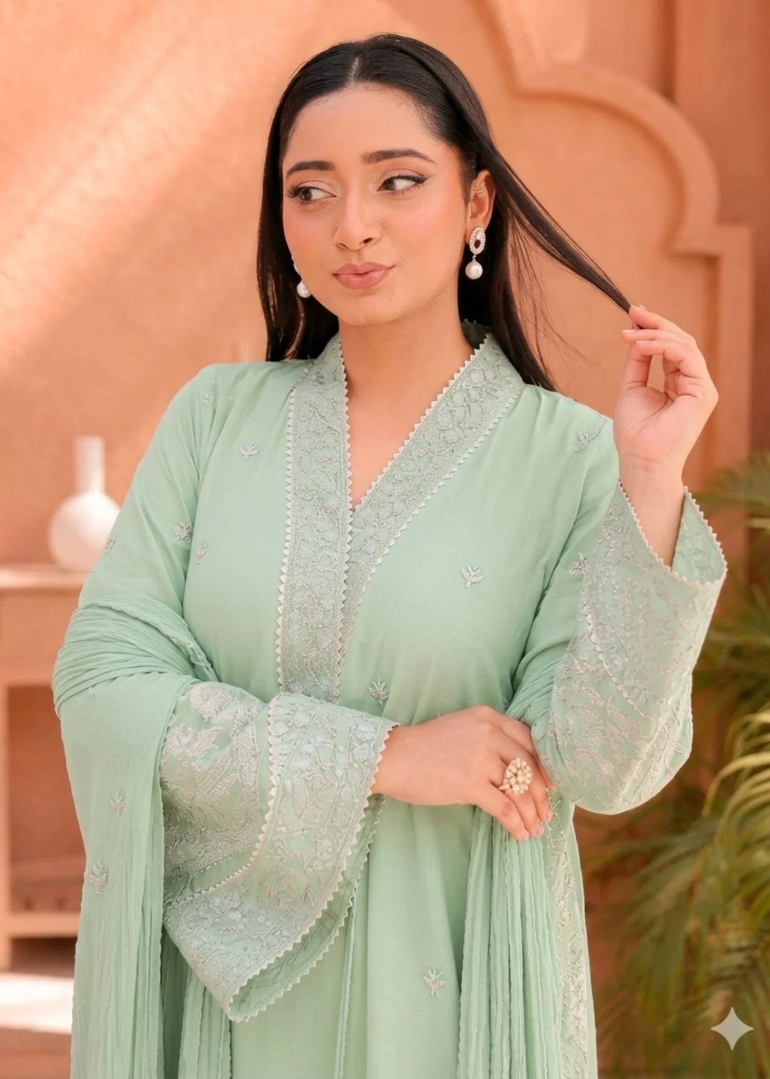 chiffon Kaftan in Pistachio green