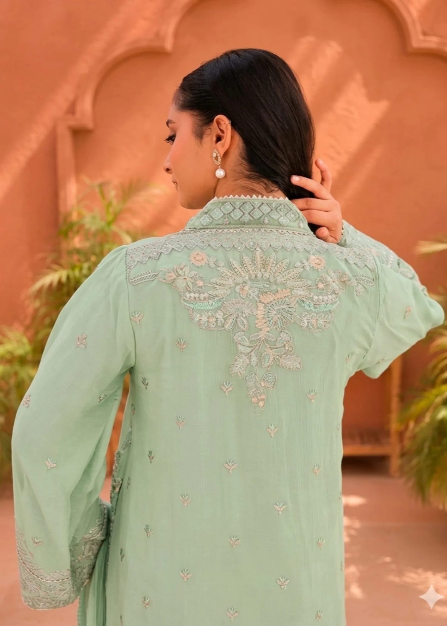 chiffon Kaftan in Pistachio green - view 2