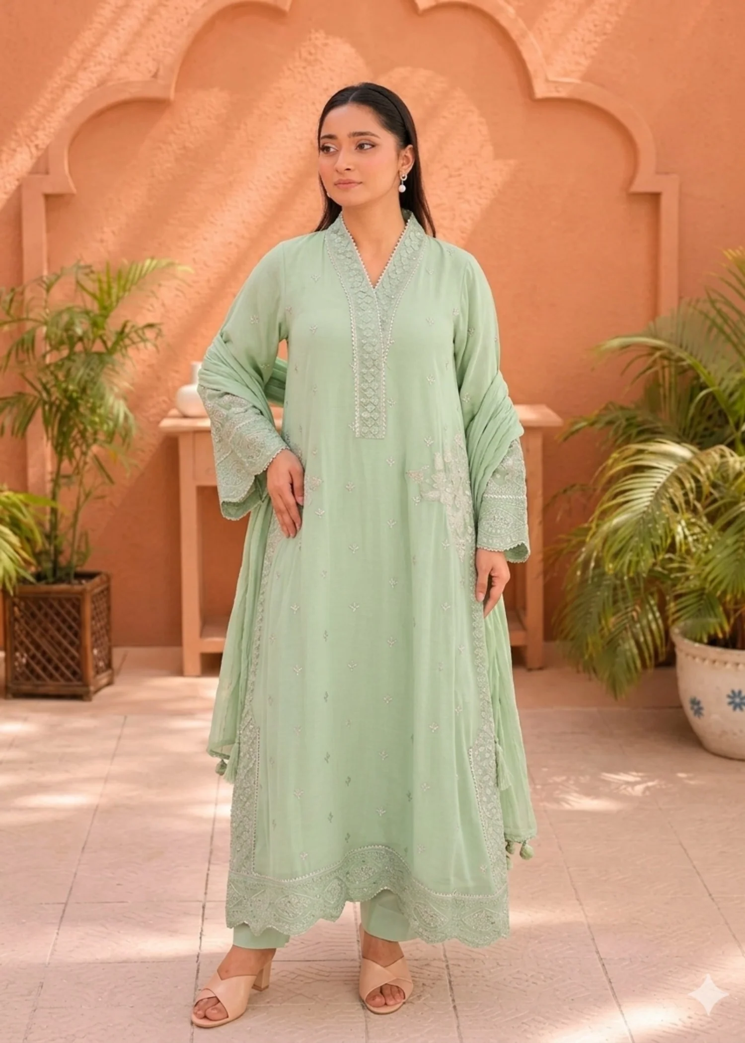 chiffon Kaftan in Pistachio green - view 4