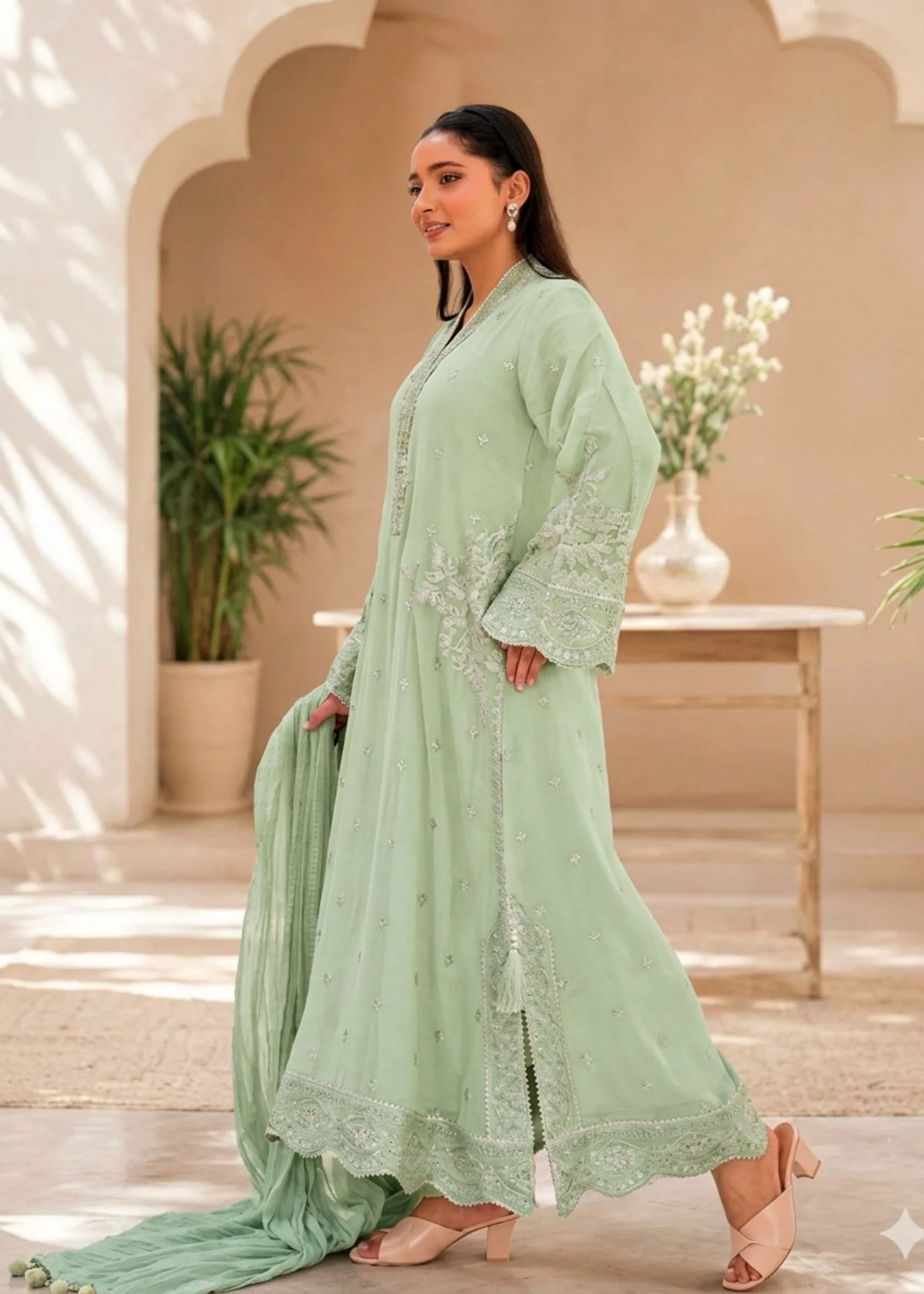 chiffon Kaftan in Pistachio green - view 3