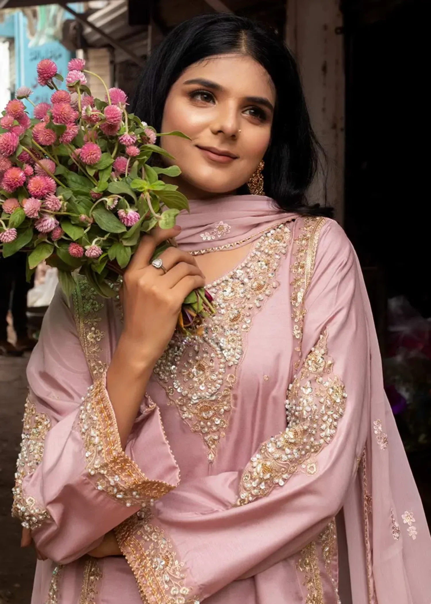 silk Kurta Set in Pink - view 5