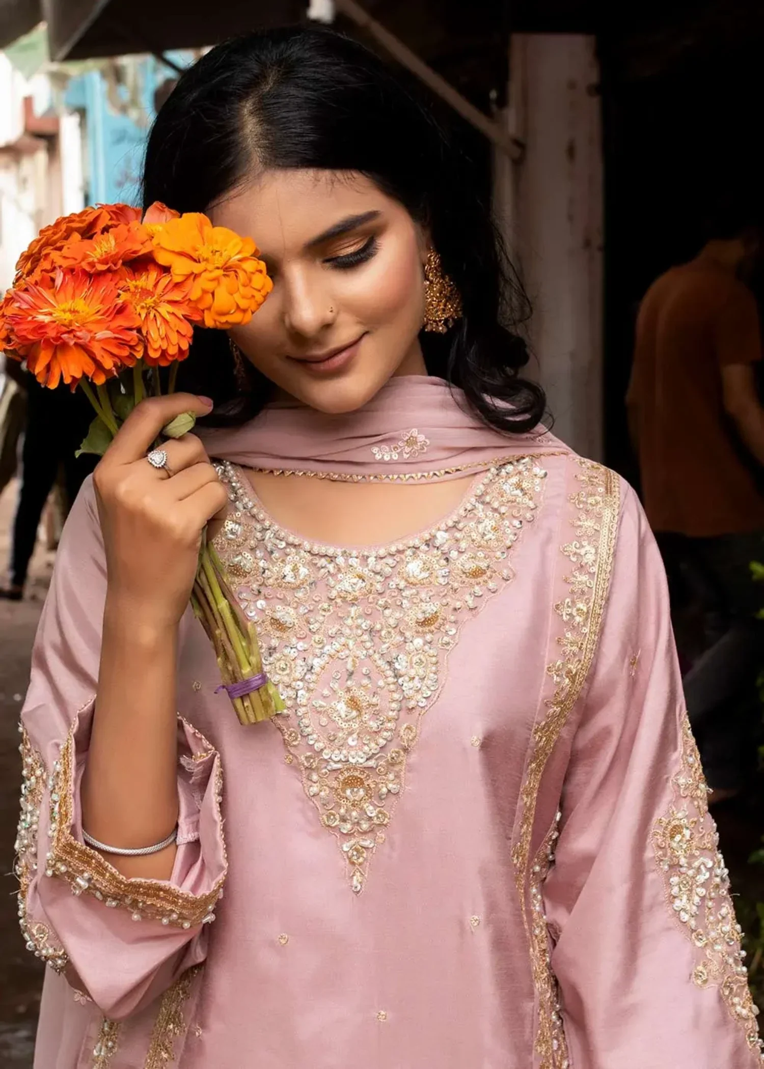 silk Kurta Set in Pink - view 7