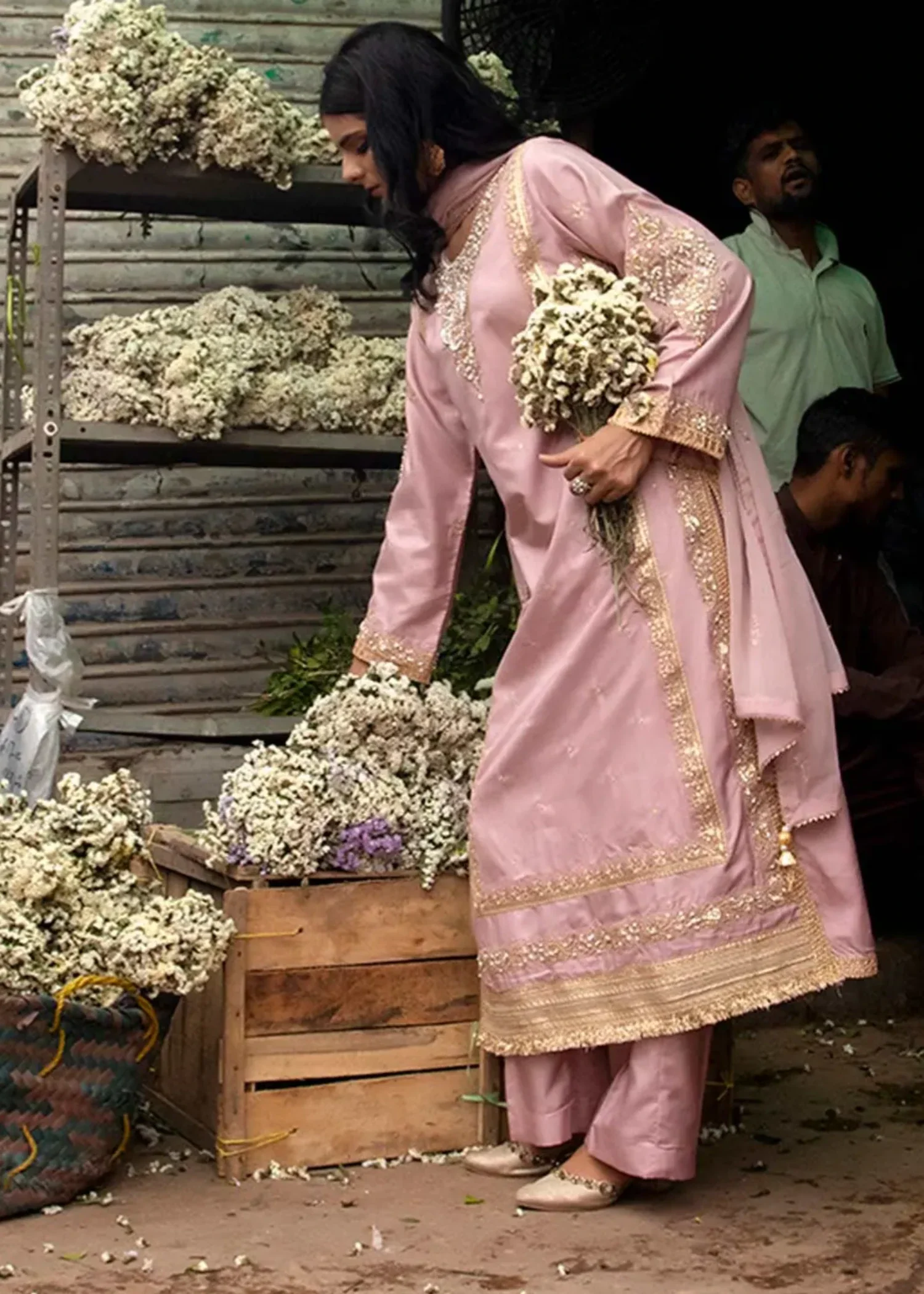silk Kurta Set in Pink - view 3