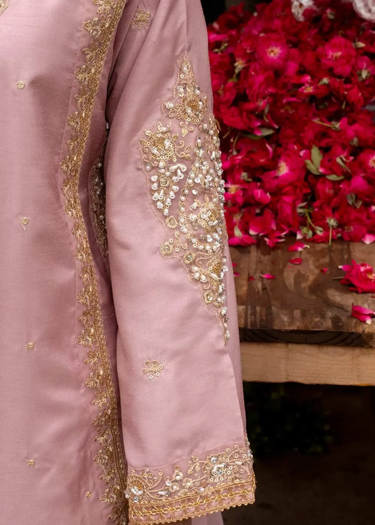 silk Kurta Set in Pink - view 2