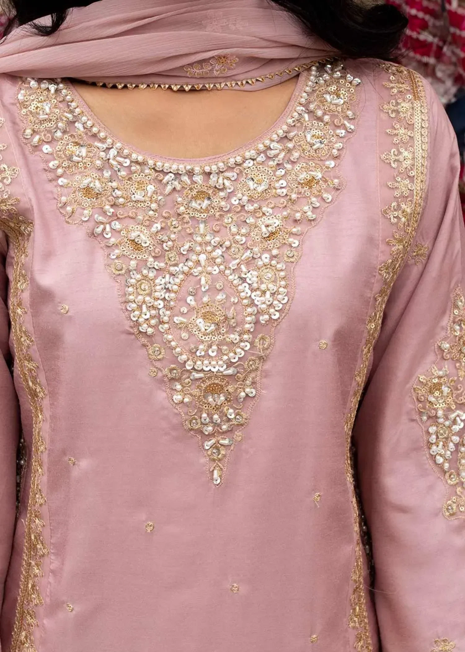 silk Kurta Set in Pink - view 4