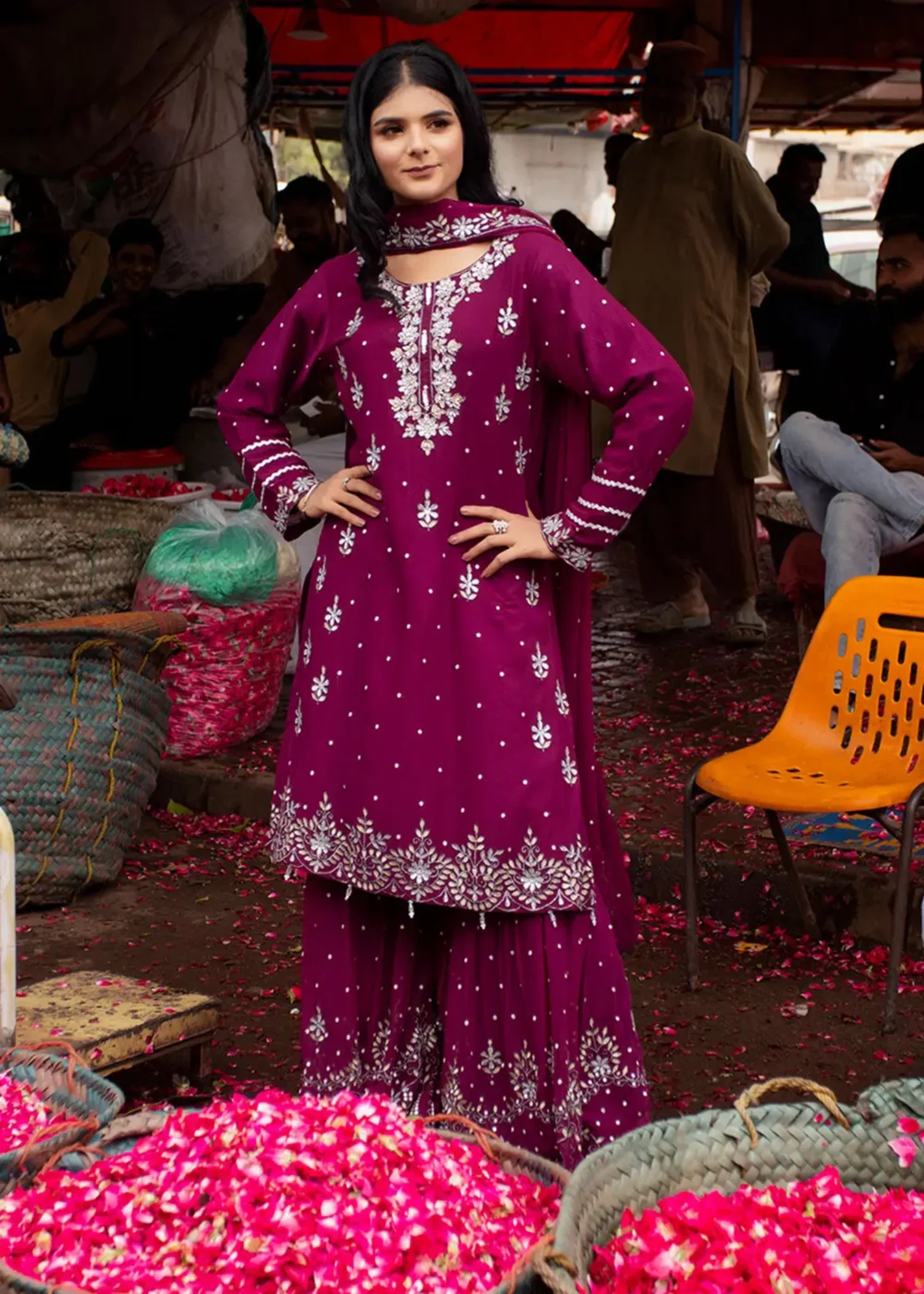chiffon Gharara in Deep purple
