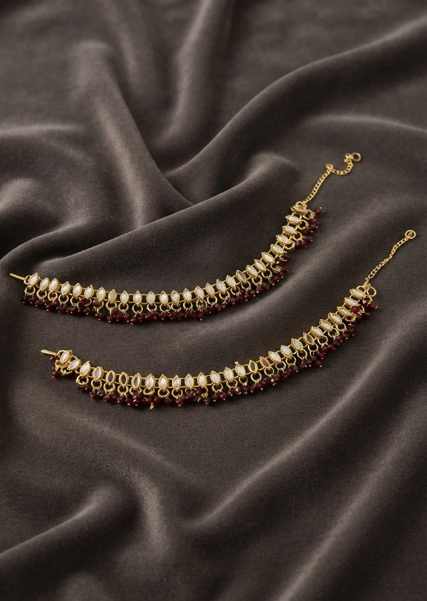 Anklet in Blood red, gold Color by - Trendy Women Anklet GTI5716 - view 4