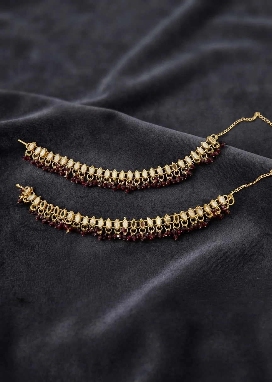 Anklet in Blood red, gold Color by - Trendy Women Anklet GTI5716 - view 2