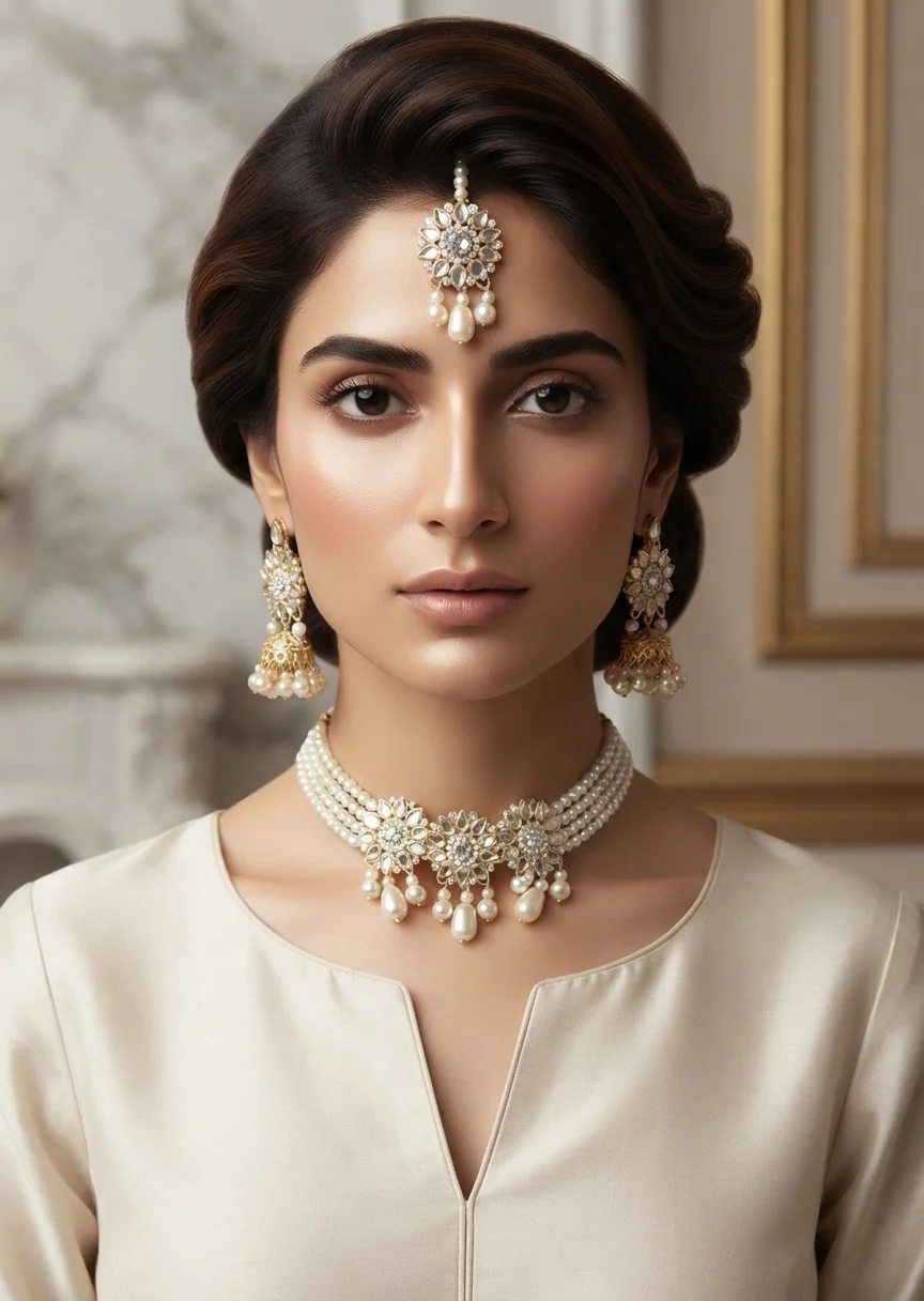 Choker in Gold, white Color by - Trendy Women Choker PSC7721 - view 4
